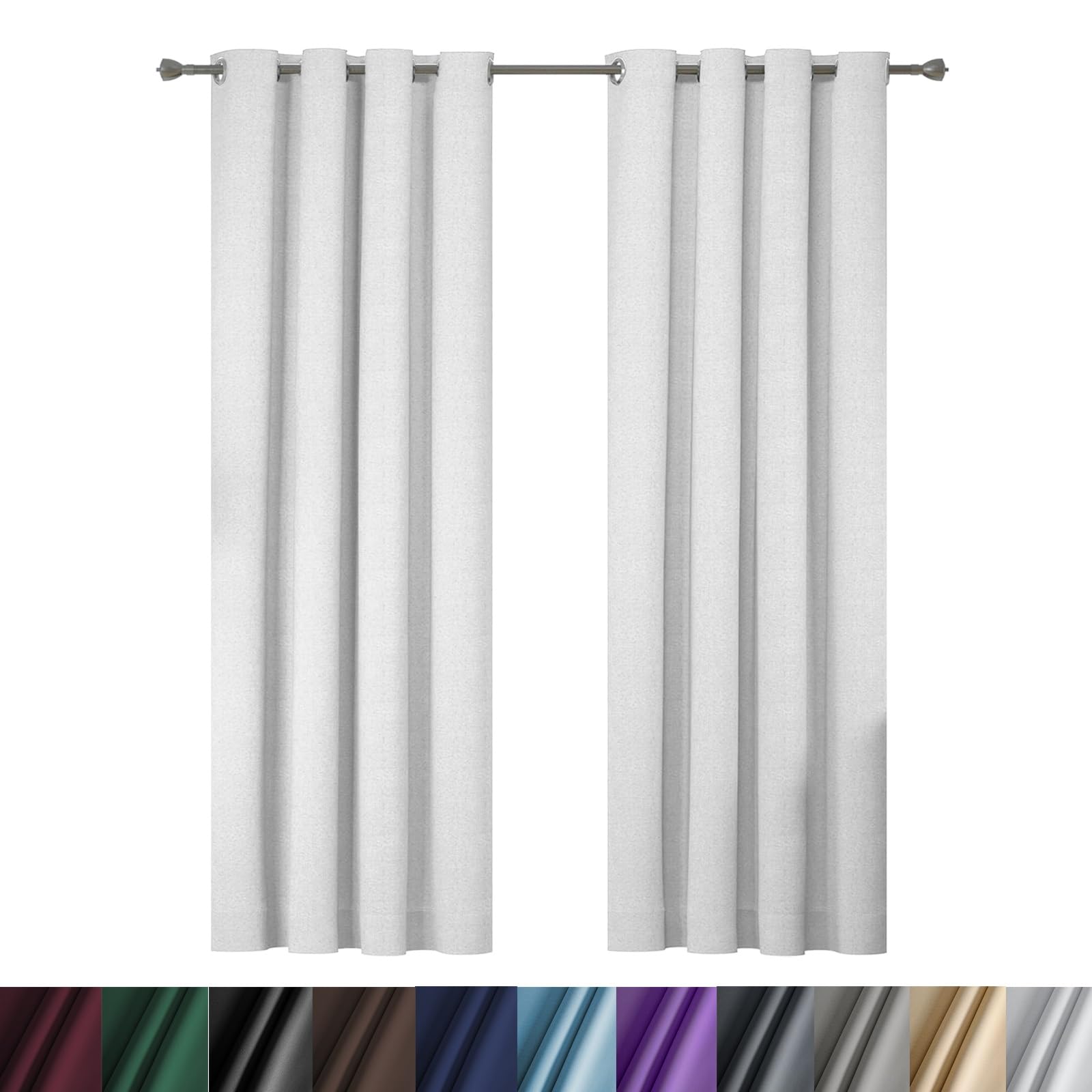 Cortinas Opacas con Ojales 190 x 250 cm Proteccion Solar, Protección Visual, Cortinas Dormitorio Visillos para Ventanas, con Corbatas, para Dormitorio Juvenil, Blanco