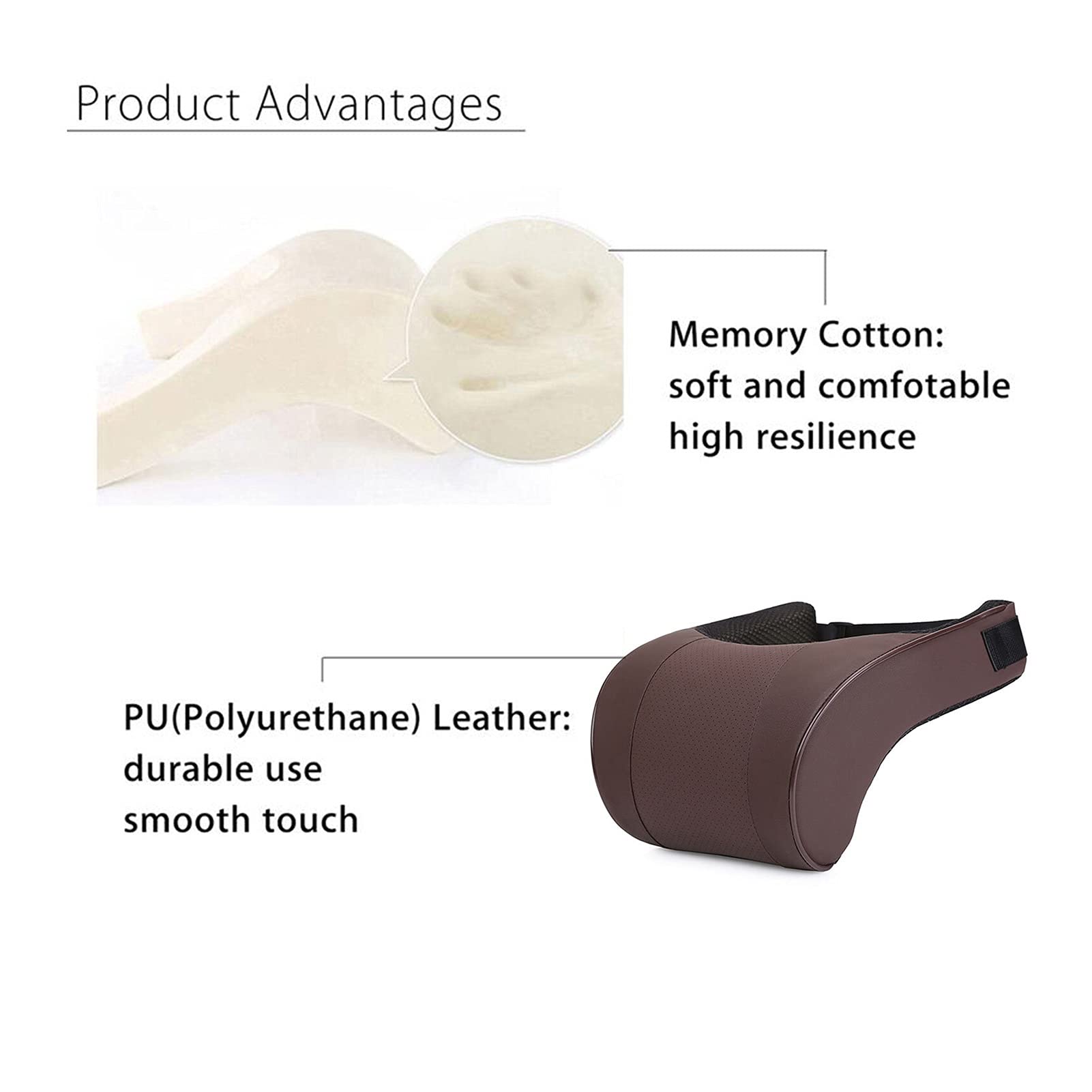 SSIMOO PU Leather Auto Car Neck Pillow Memory Foam Filling Neck Rest Seat Poggiatesta Cuscino Soluzione di Supporto Compatibile for Bambini e Adulti (Color : Beige)