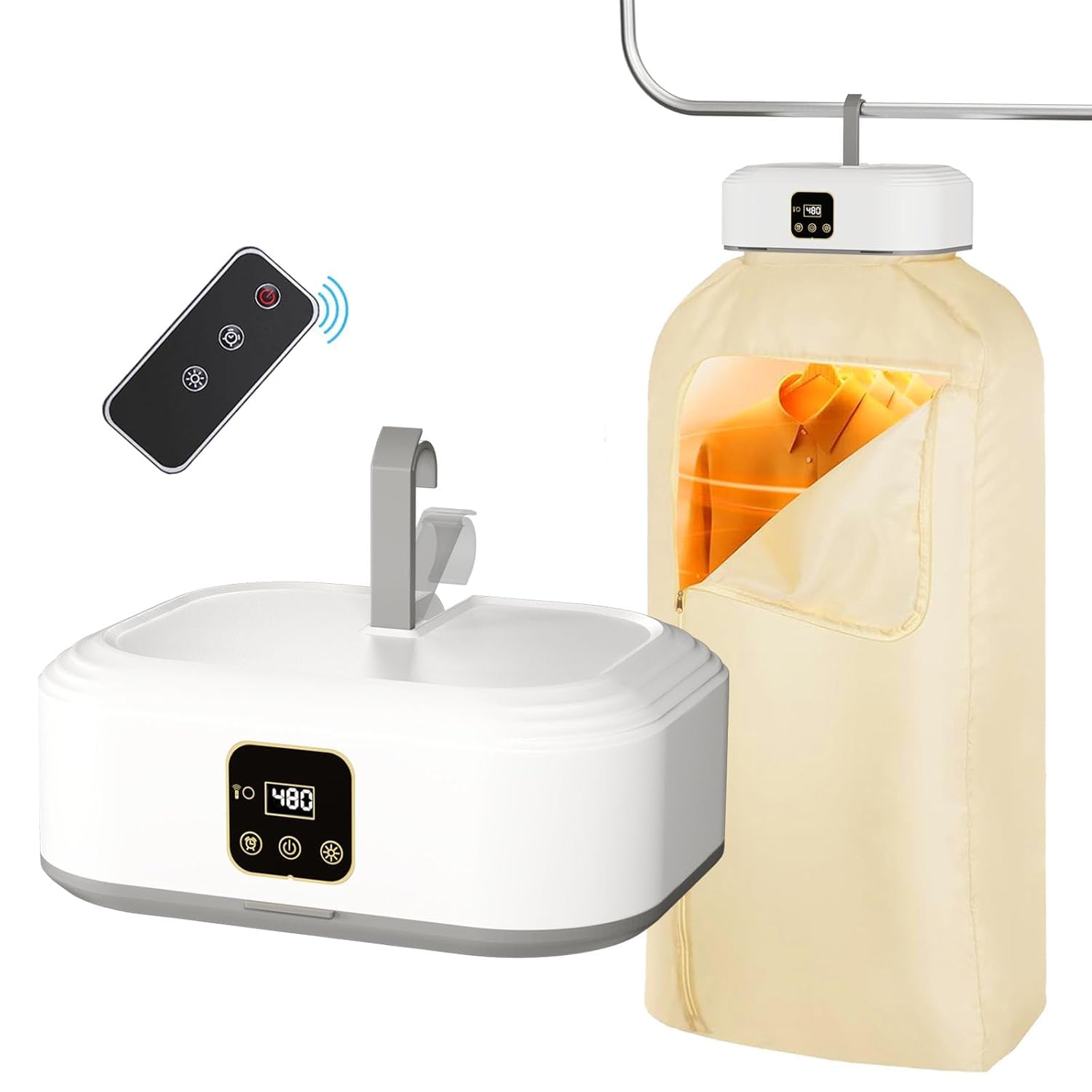 drumstone (𝗦𝗽𝗲𝗰𝗶𝗮𝗹 𝟭𝟬 𝗬𝗲𝗮𝗿𝘀 𝗪𝗮𝗿𝗿𝗮𝗻𝘁𝘆) portable clothes dryer: uv sanitizing, 1-8h timer, remote, 2-speed, compact - ideal for apartments, rvs, travel