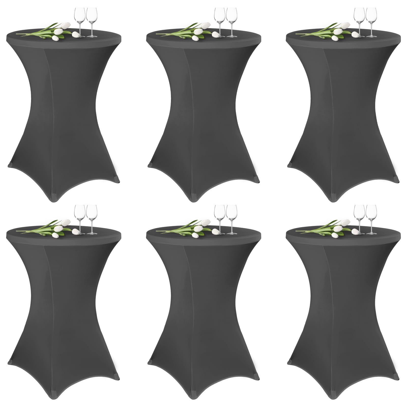 Housse table haute 80cm ronde stretch gris foncé mange-debout x6
