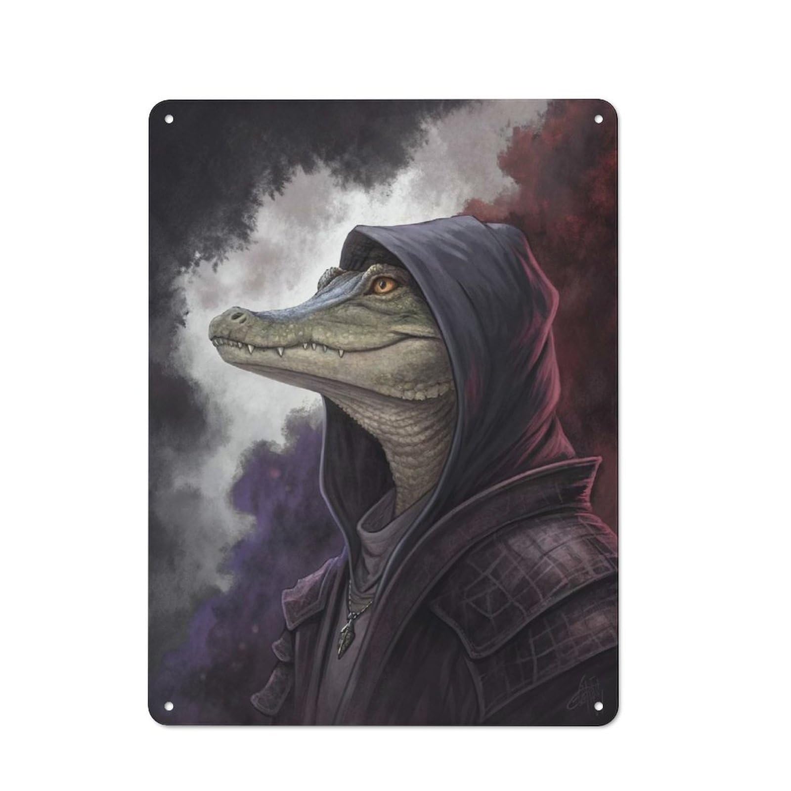 Junmoney Style-8 Mysterious Alligator Wizard Rustic Metal Plaque 40X30cm For Garage Or Workshop, For Kitchen, Dining Room And Home Bar Wall Decor