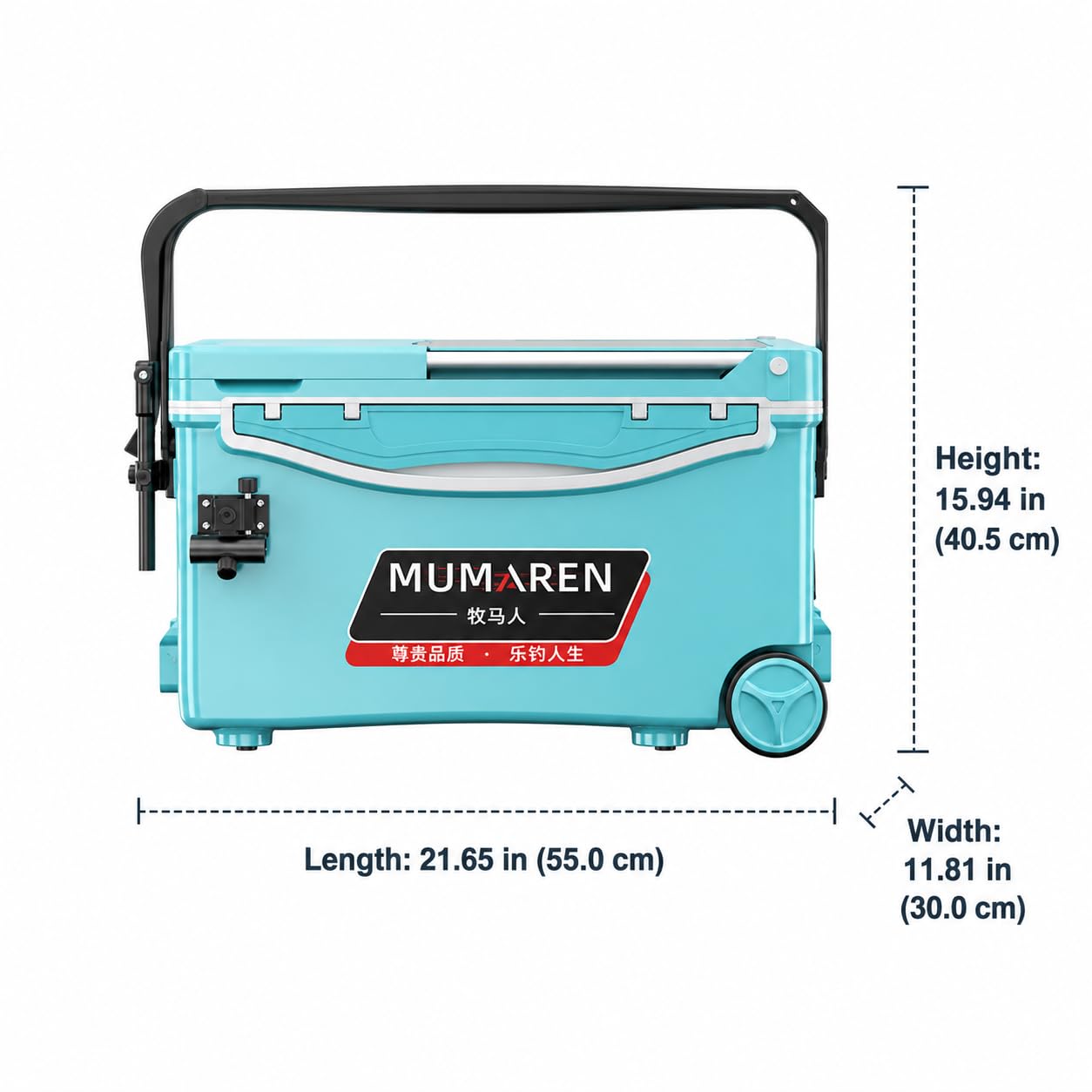 predolo Boîte rangement matériel pêche avec siège et roues, boîte pêche 25-32 L en plastique bleu clair, sans montage