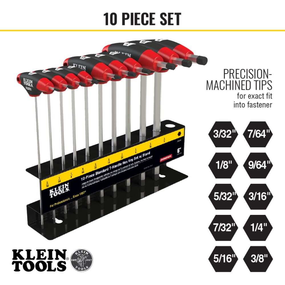 KLEIN TOOLS JTH610E Hex Key Set, SAE T-Handle Hex Key Allen Wrench Set including 6-Inch Blades, Stand Included, 10-Piece - Image 3