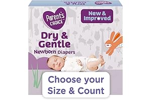 Parents Choice Dry & Gentle Newborn Diapers Size N - Unscented, Hypoallergenic,...