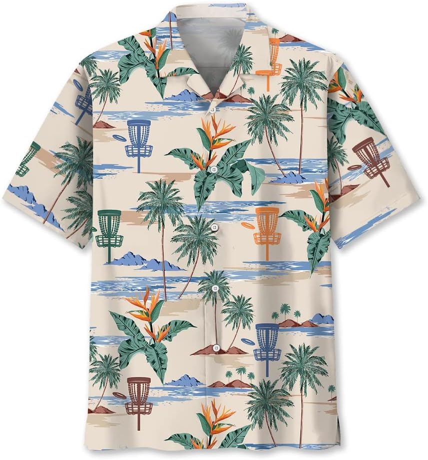 American Flag Disc Golf Shirts Men Short Sleeve Aloha Disc Golf Dry Fit Shirt Gifts for Disc Golf Players