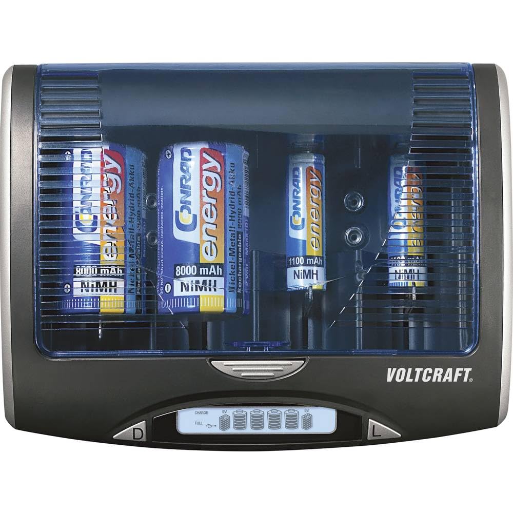 VOLTCRAFT P-600 - Cargador de Celdas Redondas (NiMH Micro AAA), Mignon (AA), Baby (C), Mono (D), Bloque de 9 V