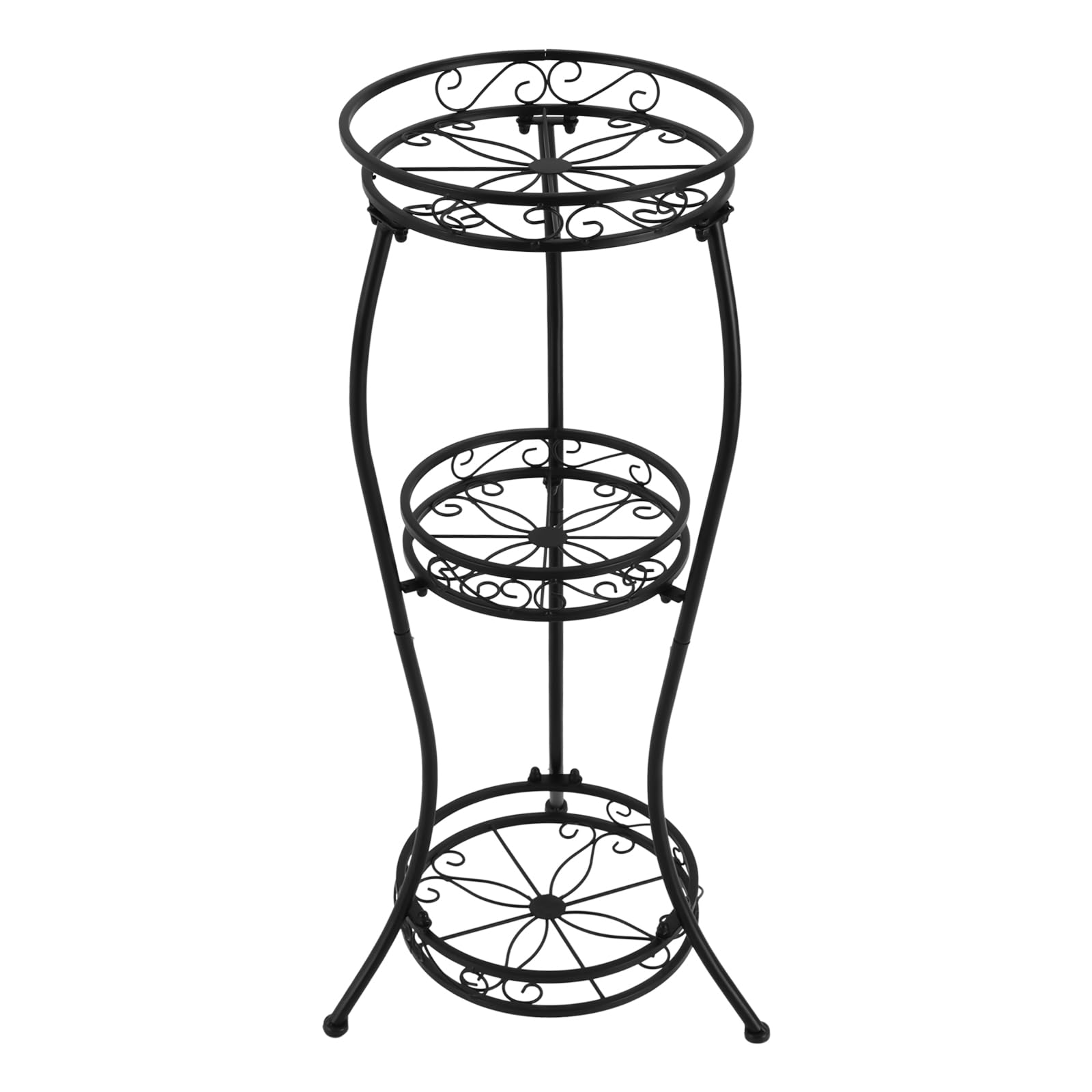 Supporto per piante in metallo con 3 livelli, 84 cm, per interni ed esterni, per terrazza, giardino, balcone, colore nero