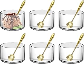 SINGOMON 6PCS Clear Glass Ice Cream Cups Small Cute Footed Glass Dessert Bowls Small Round Cups Pudding Cups Glass Containers Snack Bowls Yogurt Cups with 6PCS Cherry Blossom Spoons for Dessert Sundae Ice Cream Fruit Salad Snack Cocktail Condiment Trifle Jelly and More