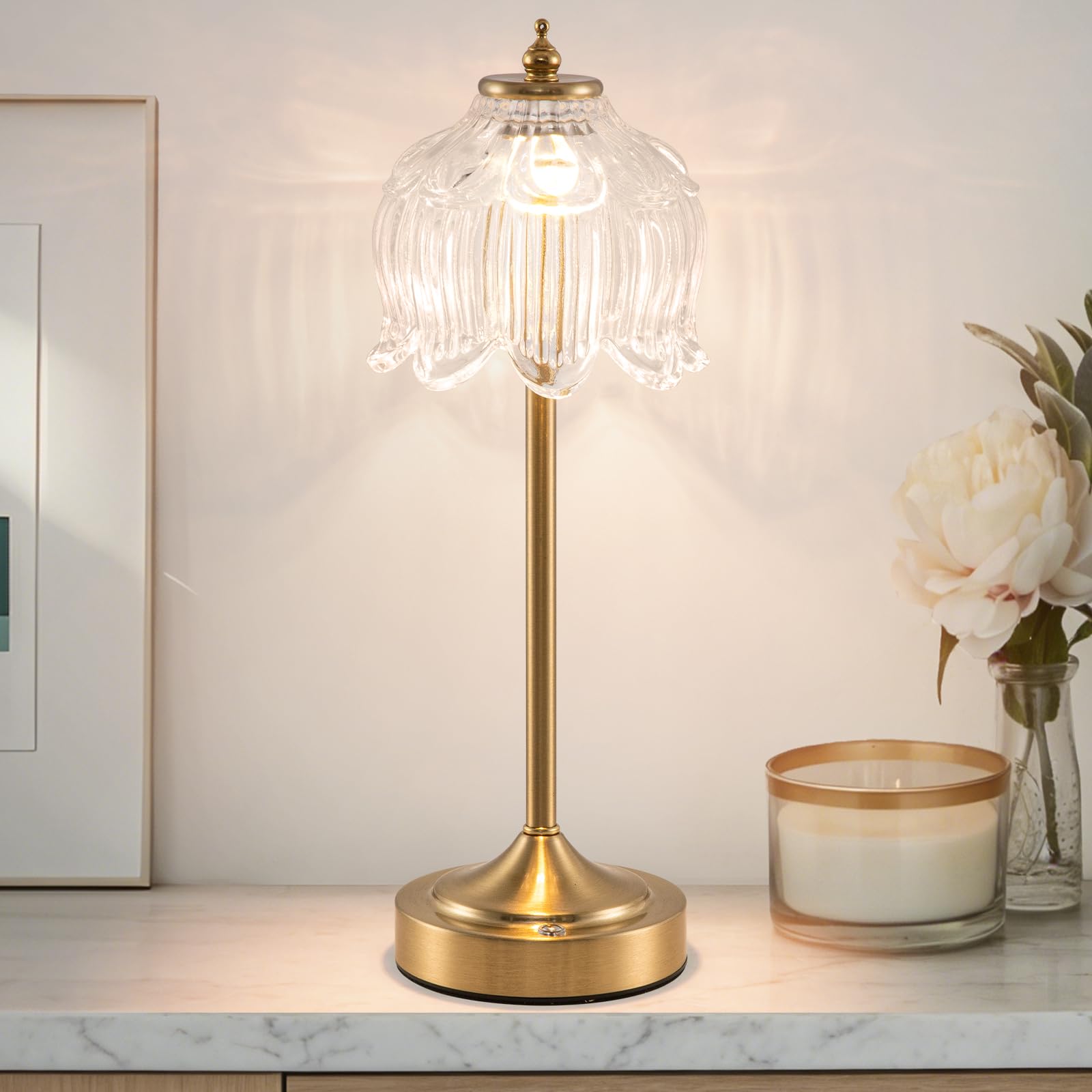 EIDEARAY Rechargeable Table Lamp, Battery Operated Table Lamp Transparent Glass Lamps, Cordless LED Lamp with Dimmable Brightness, Decorative Touch Lamps for Living Room — image 1