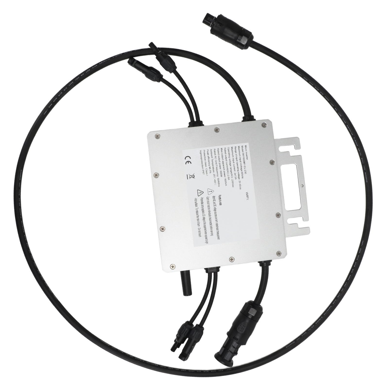 FTVOGUE Mikro-Wechselrichter, Solar-Grid-Tie-Wechselrichter aus Aluminiumlegierung, 600 W, 230 V, mit WLAN-Fernbedienung, IP67 Wasserdicht, 96,5% Spitzenwirkungsgrad für PV-Module,