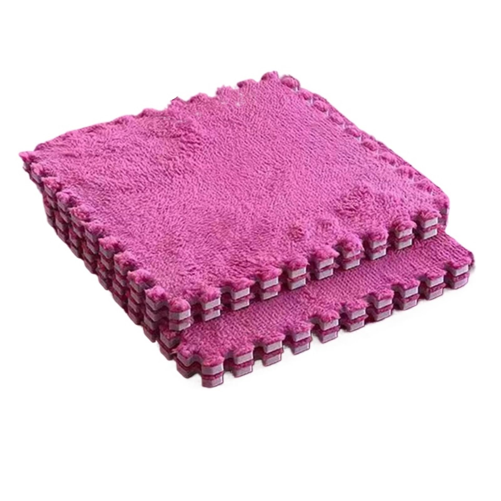 Pluszowa mata puzzlowa, Pluszowa mata podłogowa z pianki Puzzle 12 szt. Wielokolorowe blokujące kwadraty dywanowe Miękki komfort(12pcs Rose Red)