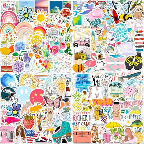 Image of Water Bottle Stickers 200 Pcs Cute Aesthetic Sticker Pack, Waterproof Vinyl Stickers for Water Bottles, Laptop, Scrapbook, Journal, Luggage, Tumbler, Skateboard, Guitar, Notebook, Tablet, Bike, etc
