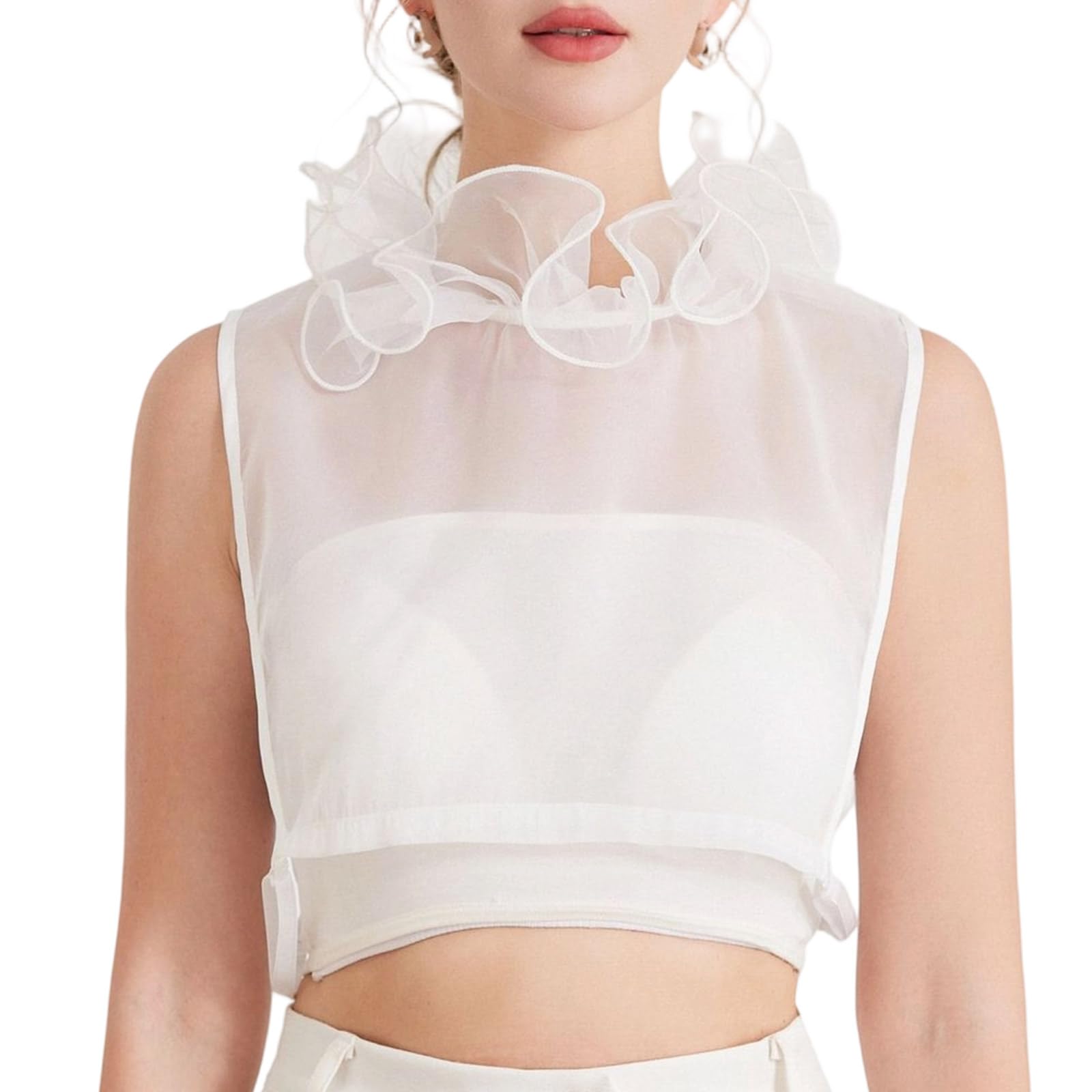 Obotsnoi Unisex White Collar Enclosu Elegant Wrinkles Resistant Neckpiece Decorative Polyester Trim Half Shirts False Collar For Dresses Shirts Prom Event Embroidered Collar Accessory