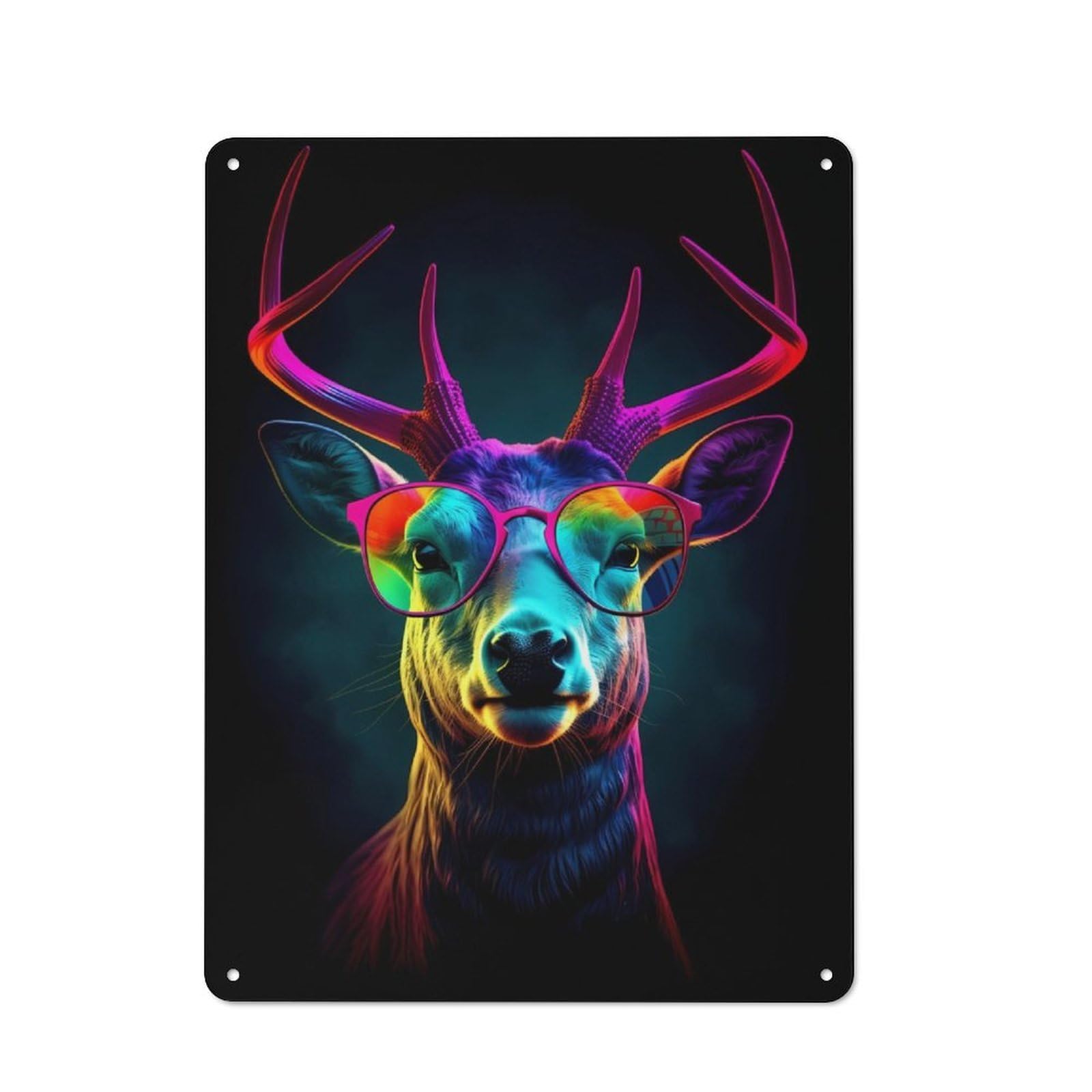 Deer Neon Sunglasses Vintage Metal Wall Decor 40x30cm, Tin Sign for Cafe, Pub, Workshop Or Home Bar, for Casual British Interiors