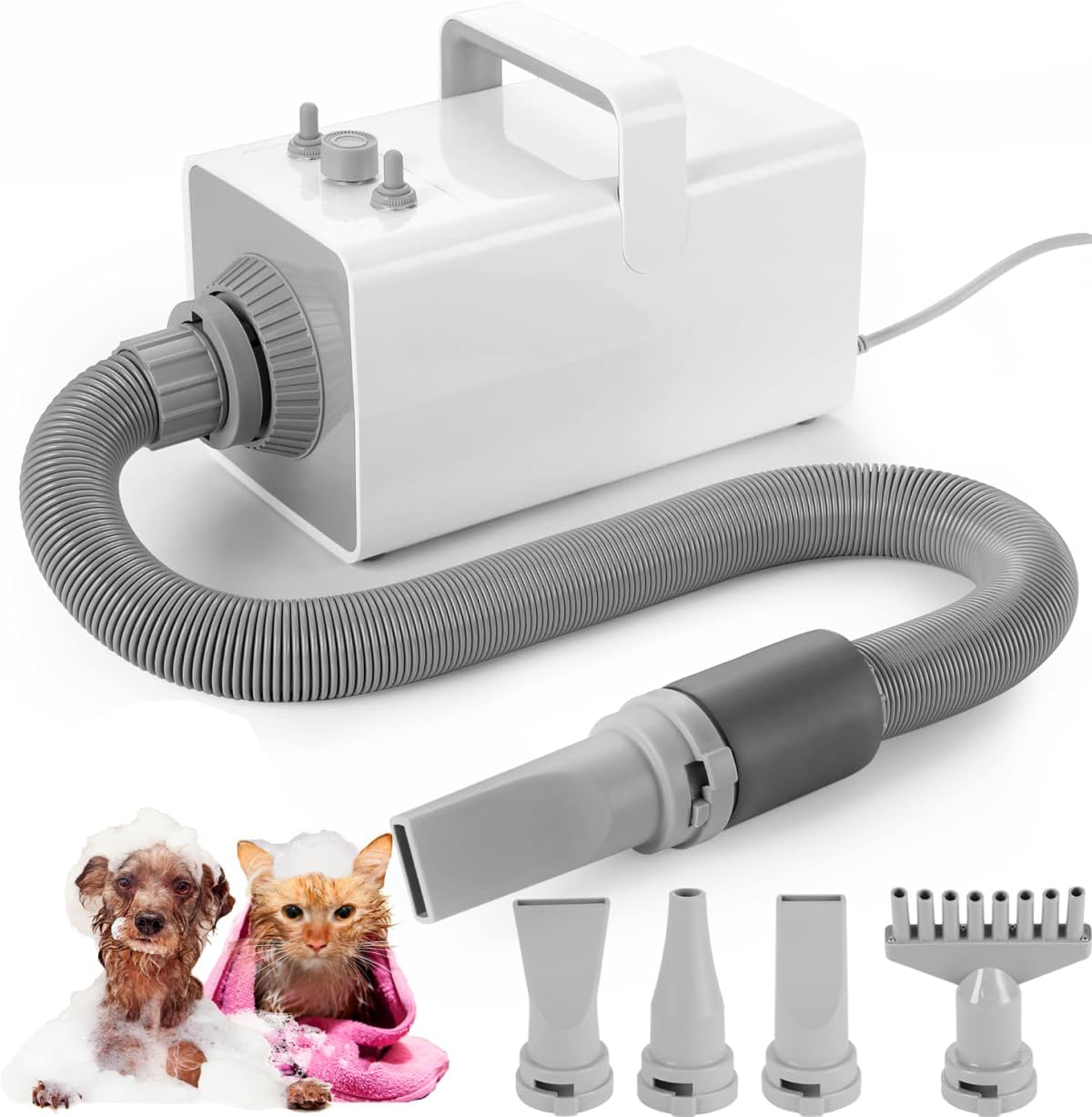 KLUFO Dog Dryer,3.8HP Stepless Adjustable Speed Pet Hair Force Dryer for Dogs,Cats,Dog Grooming Blower with Heater and 4 Nozzles