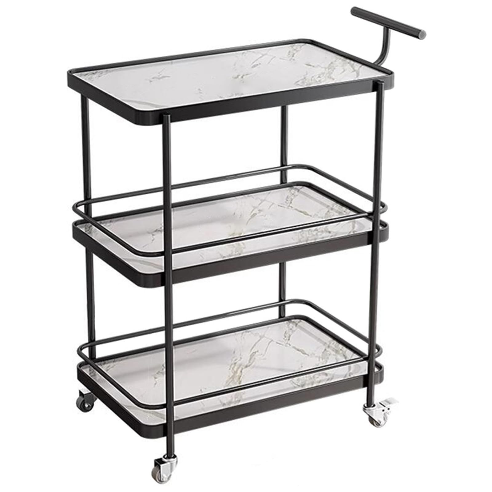 Carrello per bevande a 3 livelli con ruote freno e maniglie, elegante carrello in ferro ed ecologico, per hotel, ristoranti e uso domestico (nero bianco)