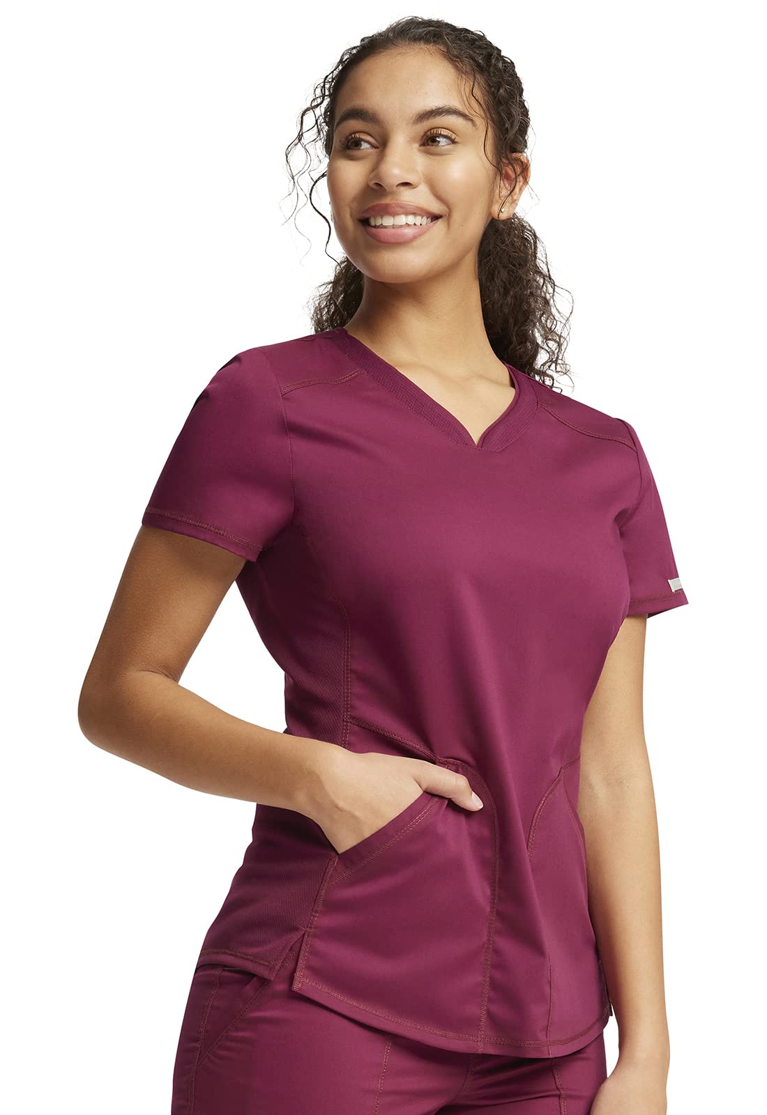 Cherokee WW105 - Conjunto de ropa quirúrgica para mujer con cuello en V WW601, tiro medio, pierna cónica, pantalón médico con cordón
