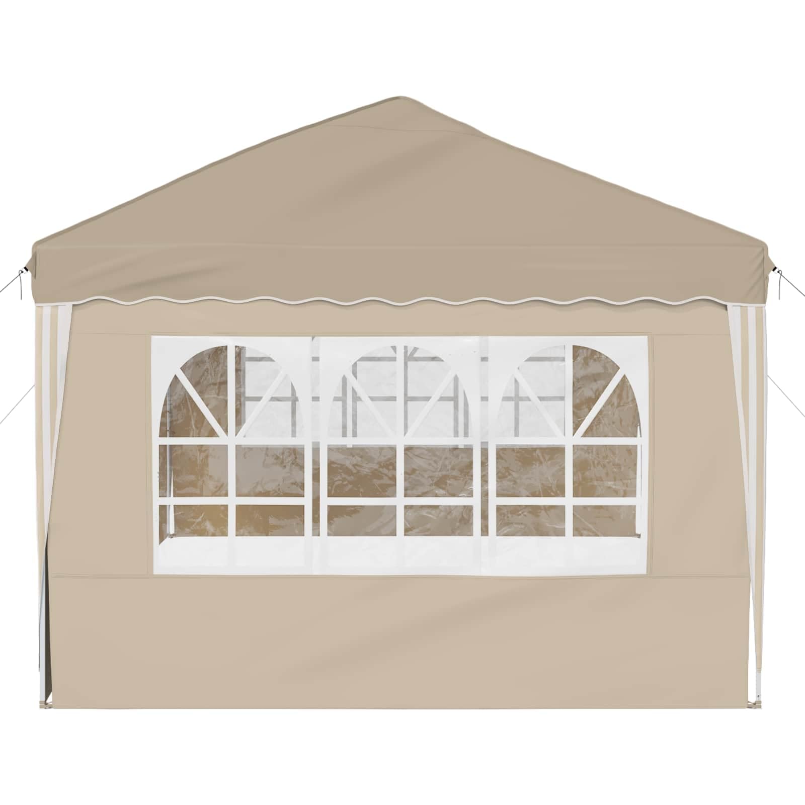 Namiot imprezowy Pop-up 575 x 289 x 245 cm, kremowy, składany, z malowaną proszkowo stalową ramą, odporny na warunki atmosferyczne, odporny na działanie promieni UV, z 4 częściami bocznymi