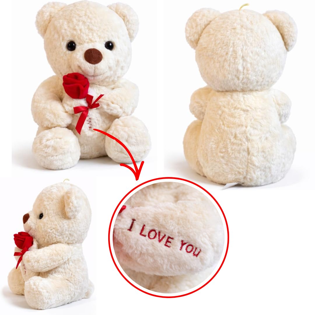 Orsetto Love 35 cm con Cestino in Feltro 14cm + 200G di Cioccolatini Assortiti + 1 Rosa Eterna - Regalo San Valentino - Regalo Fidanzata/Fidanzato (ORSETTO)