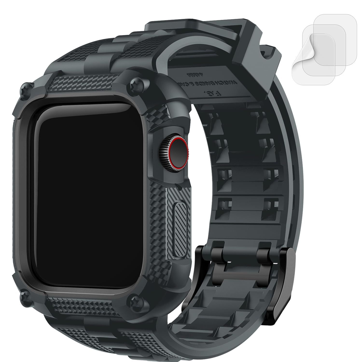 Fullmosa Compatible with Apple Watch Straps 44mm with Bumper Case for Men Women, TPU Rugged iWatch Strap with Screen Protector for Apple Watch Series 6/5/4/SE/SE2, 44mm, Grey