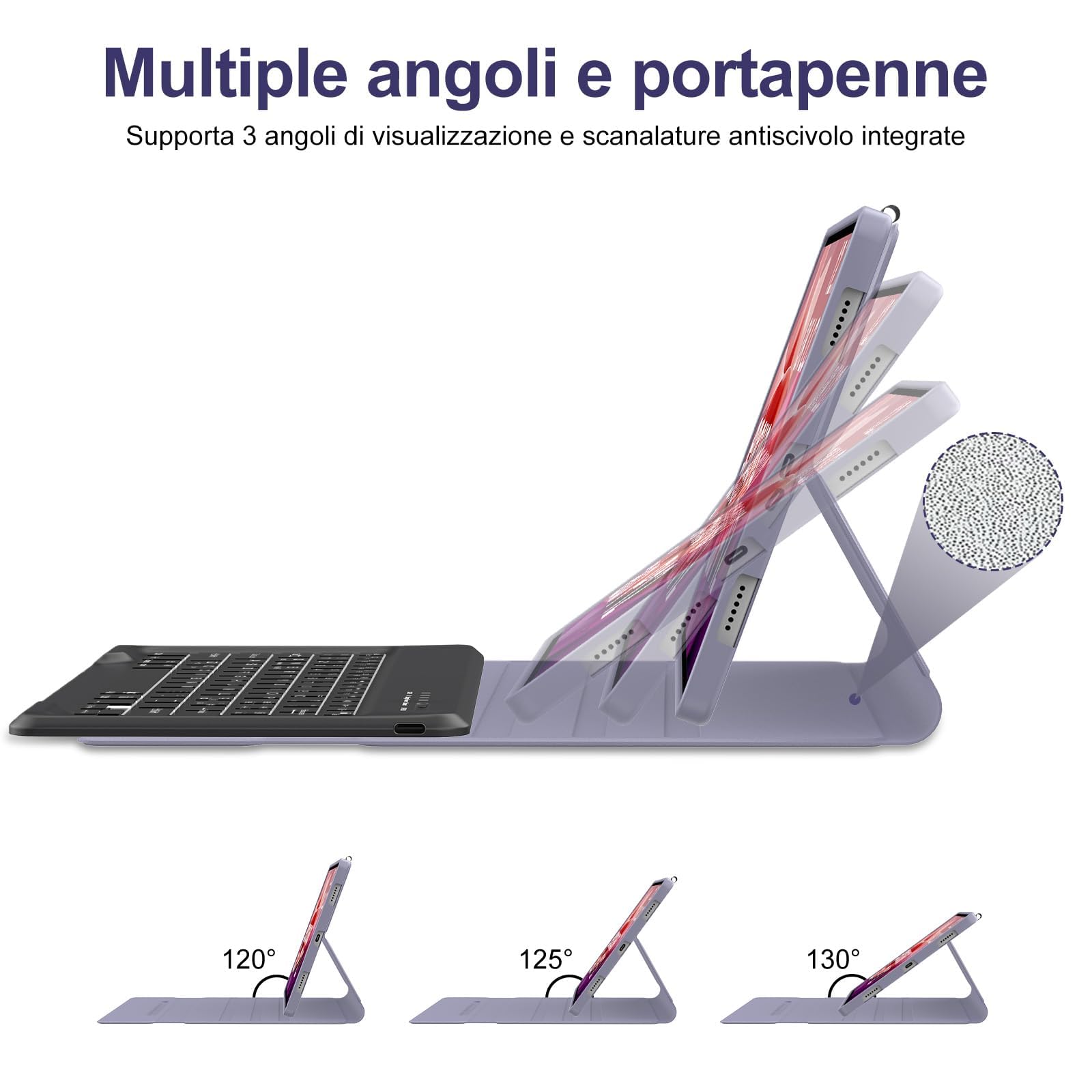 Occtingkind Tastiera Retroilluminata per Lenovo Tab P12 2023 - Custodia con Tastiera Bluetooth Multicolore per Lenovo Tab P12 TB370FU, Layout Italiano, USB C, Senza Touchpad, Lavanda