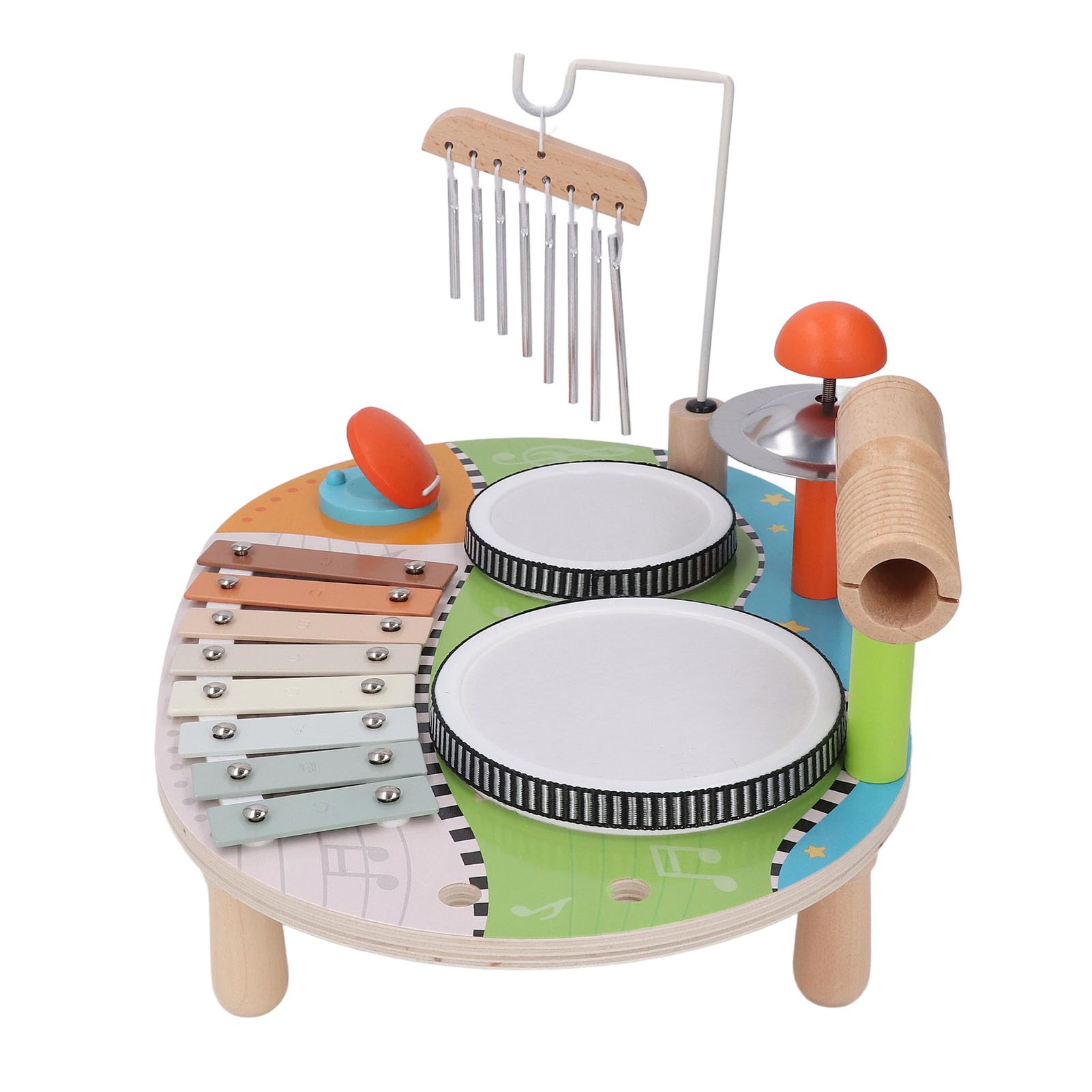 Rosvola Zestaw Perkusyjny dla Dzieci i Dzwonek Wietrzny Wielofunkcyjna Zabawka Edukacyjna do Oświecania Muzycznego i Rozwoju Poznawczego 37,5 X 26 X 25 Cm