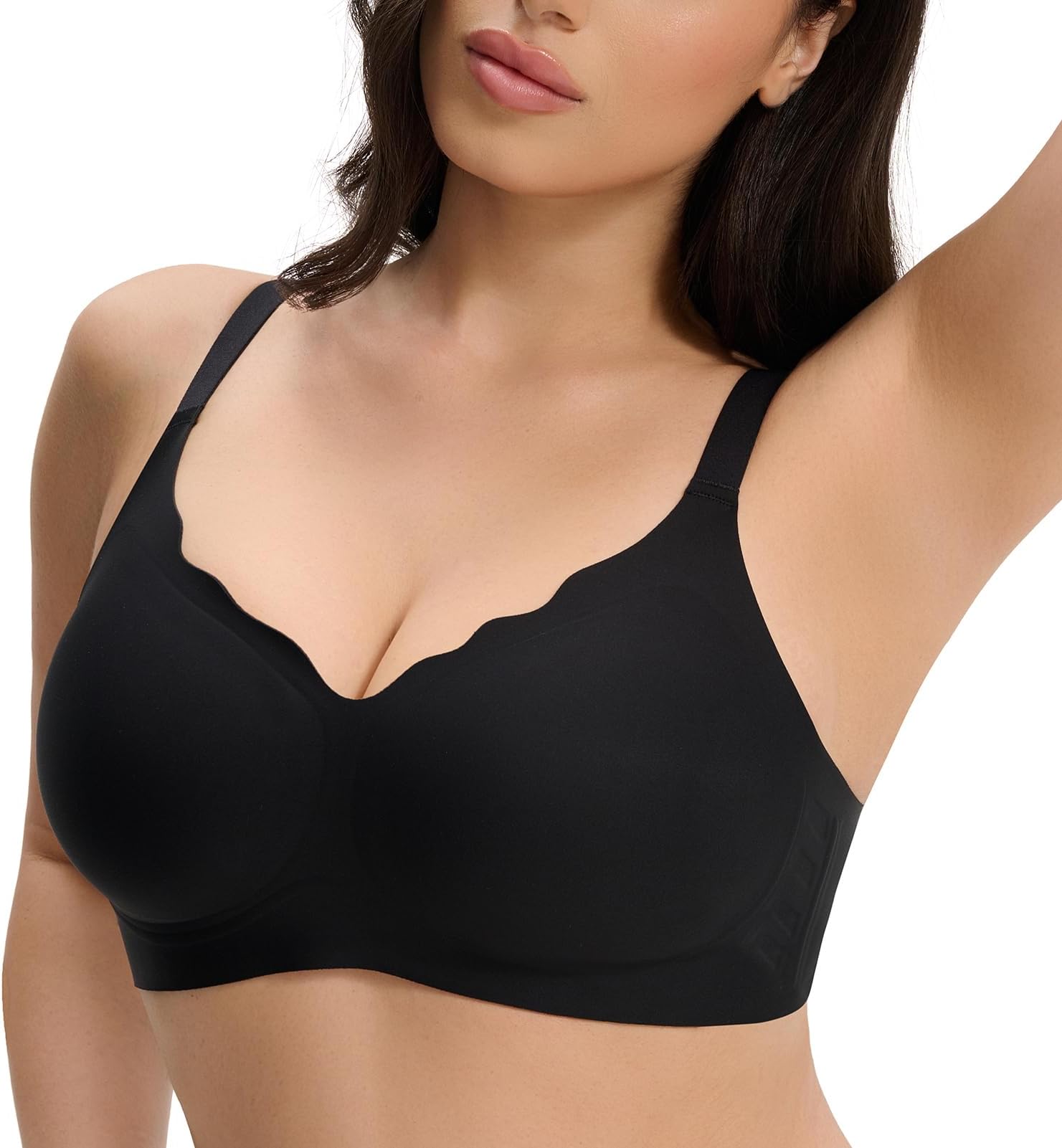 Deep V Neck Seamless T-Shirt Bra - Comfy Wireless Push-Up Bra for Women, Smooth Invisible No Underwire Bralette