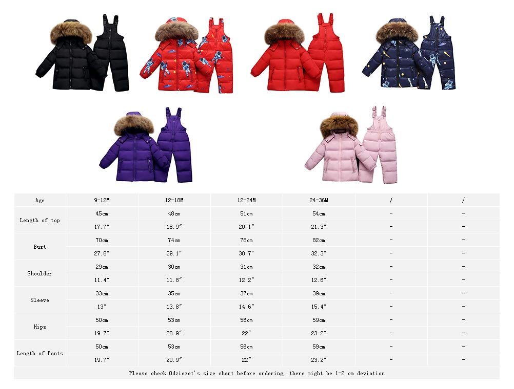 Snowsuit da Unisex Bambini Tuta da Sci Piumino Trapuntato + Salopette 2 Pezzi Tutone Inverno 0-3 Anni