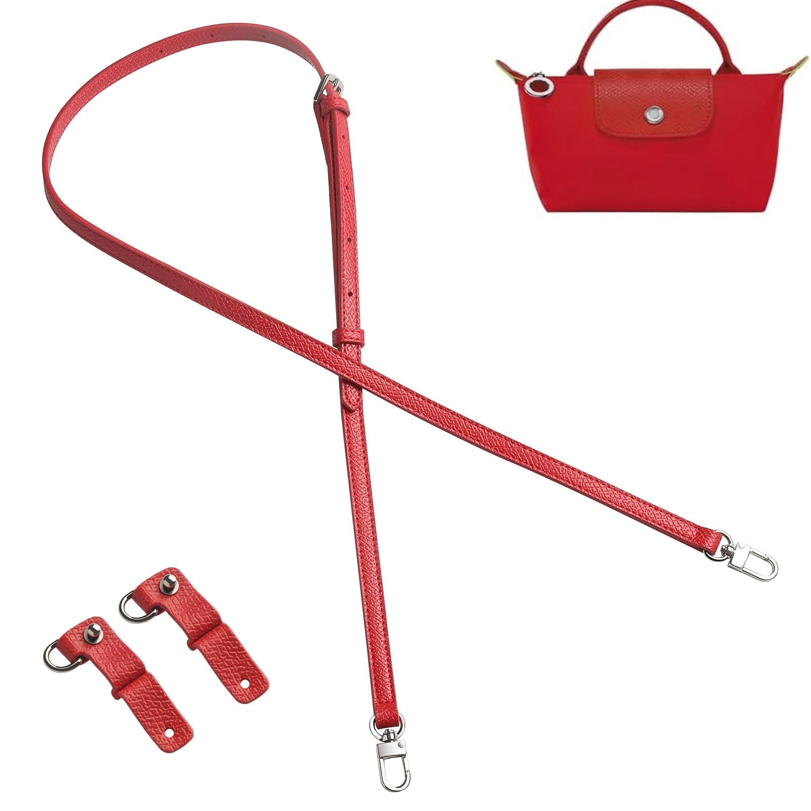 Gastinsave Women's Red Sliver Purse Straps Replacement, Leather Handbag Crossbody Shoulder Strap Adjustable For Longchamp Bag (Red Sliver)