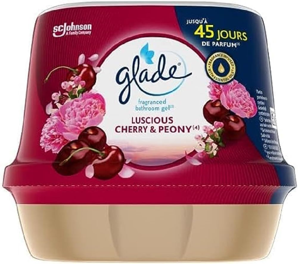 Glade Gel Premium - Air Freshener Infused with Essential Oils for Toilet and Bathroom - Luscious Cherry & Peony - 45 Days of Perfume