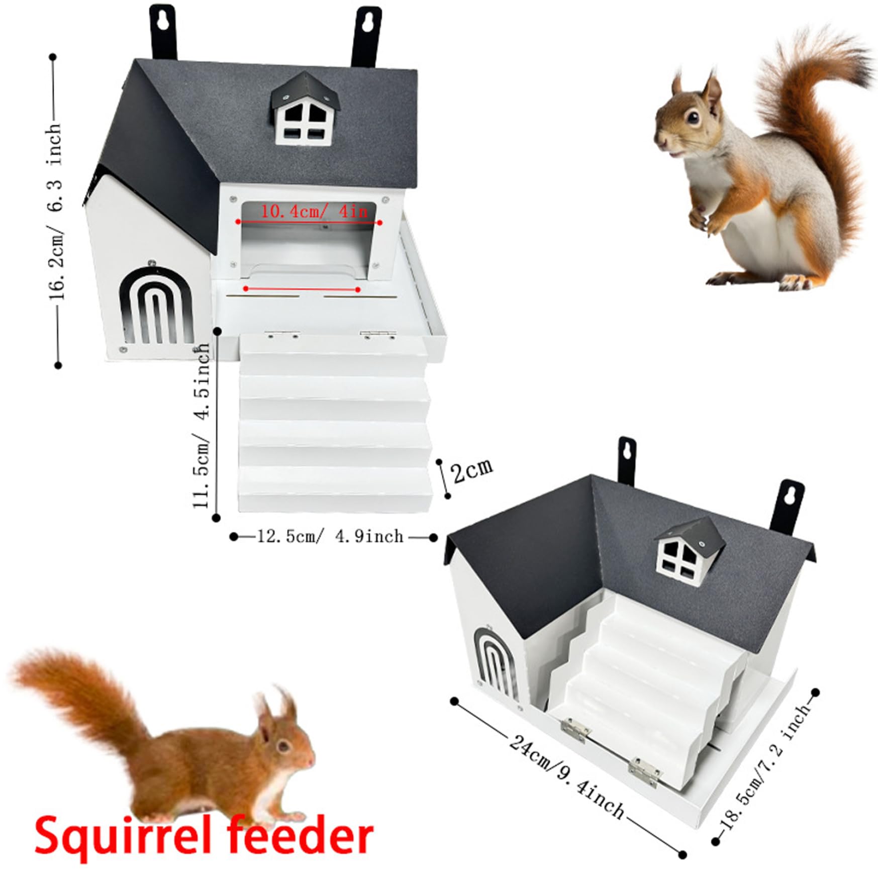 Eichhörnchenhaus 9, 4 x 7, 3 x 6, 4 Zoll Eisen-Eichhörnchen-Futterstation mit durchsichtiger Fensterstufe, Nistkasten für den Außenbereich, Hinterhof, Garten