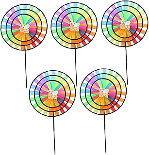 5pcs Rainbow Wheel Pinwheel Outdoor Toys Kid Toys Colorful Decor Rainbow Windmills Decorative Pinwheels Lawn Wind Pinwheels Toys Colorful Windmills Pinwheel Toy Windmill Toys