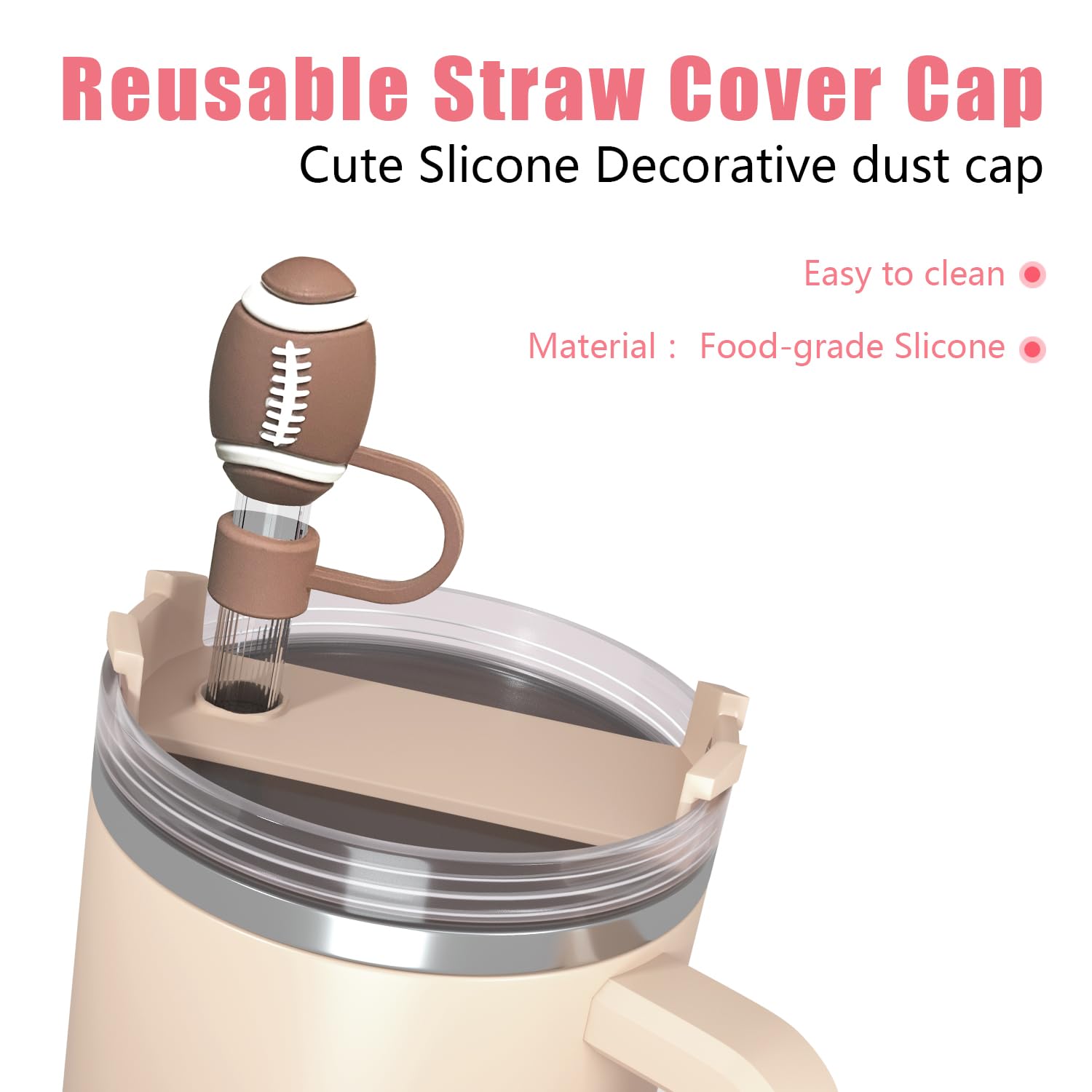 12 tappi per cannuccia, simpatiche palline sportive in silicone per bicchieri Stanley da 30 e 1,134 g, graziosi tappi di cannuccia riutilizzabili da 10 mm in silicone
