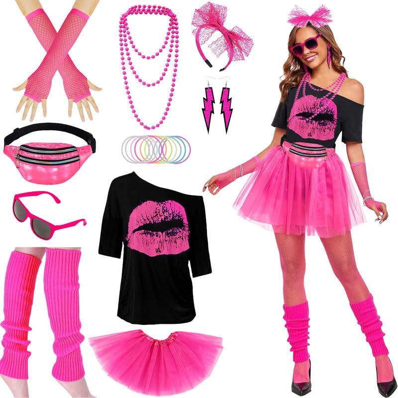 Edmirfun Deguisement Annee 80 Femme Accessoire Fluo, 8 Pièces Accessoires Pour Femmes Disco,Tutu Rose Fluo, Gants En Maille, Convient Pour Les Soirées à Thème Disco Drag Des Années 8090 Et Carnavals Edmirfun Deguisement Annee 80 Femme Accessoire Fluo, 8 Pièces Accessoires Pour Femmes Disco,Tutu Rose Fluo, Gants En Maille, Convient Pour Les Soirées à Thème Disco Drag Des Années 8090 Et Carnavals