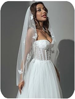 1 Tier Bride Wedding Veil Fingertip Tulle Veil Butterfly Bridal Veil with Headpiece for Women and Girls (White) - Buy now