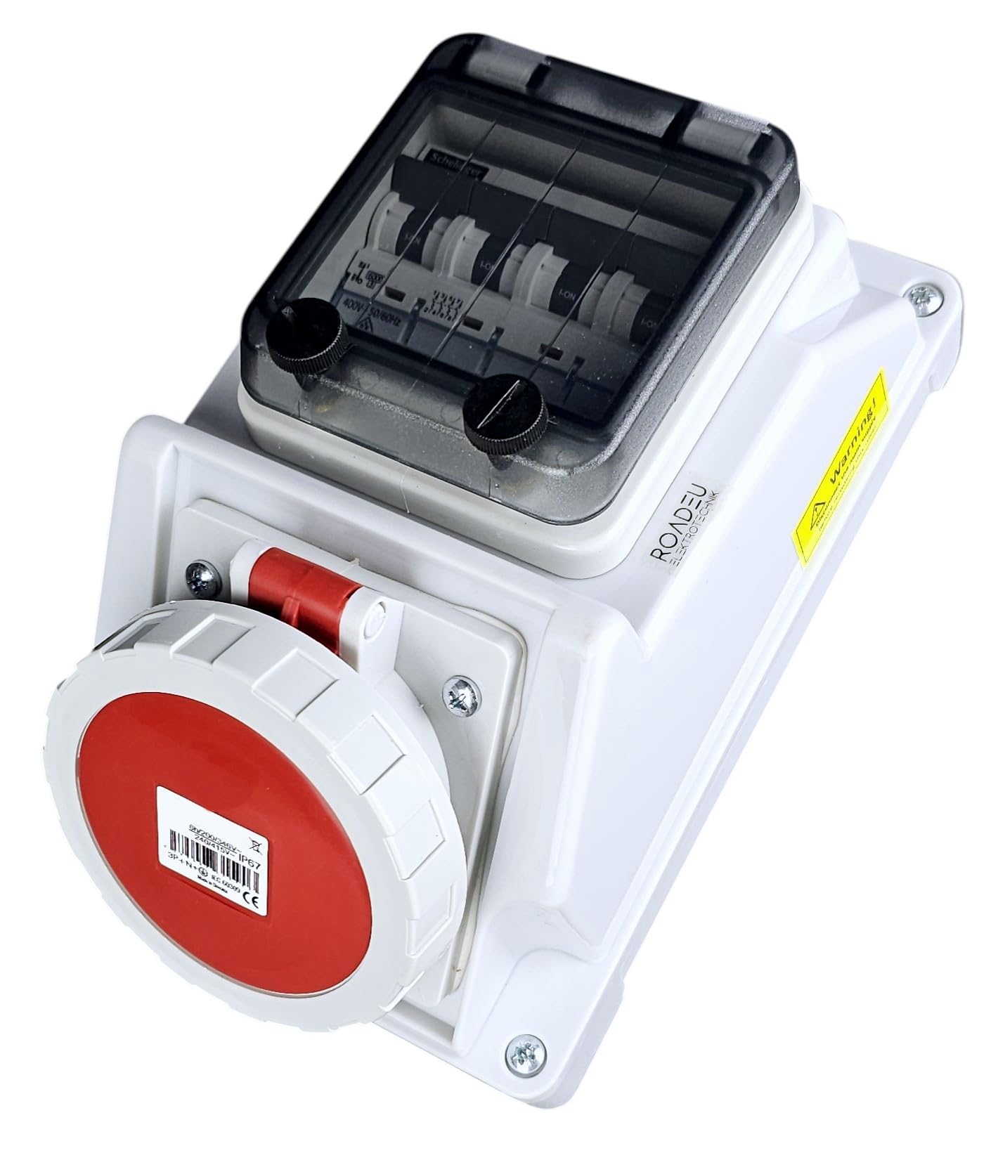RoadEu | Prise Murale CEE 32A 5P (Triphasée 400V) IP66 Étanche | Coffret Électrique Précâblé avec Disjoncteur 4P 32A | Certifié VDE | Idéal Industrie Lourde, Agriculture