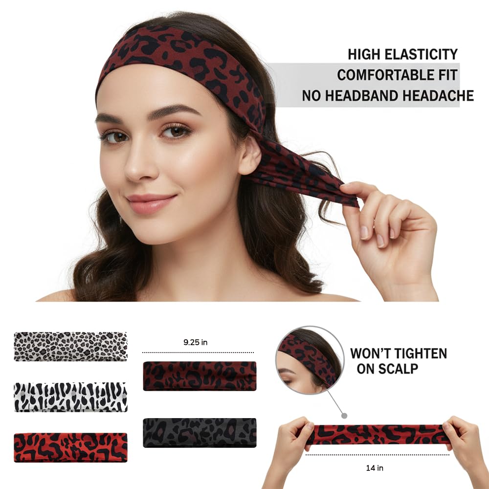 Trendy Animal Print Headbands for Women, Wide Elastic Stretchy Hair Bands, Non-Slip Leopard Cheetah Design, Fashion Hair Accessories, 5 Pack