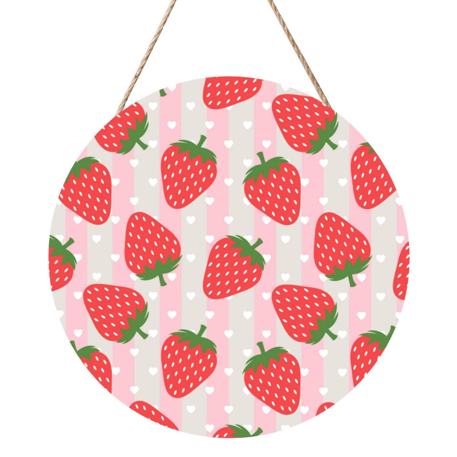 Strawberry, Round Wood Panel Painting 12 in, Wall Hanging Painting For Home