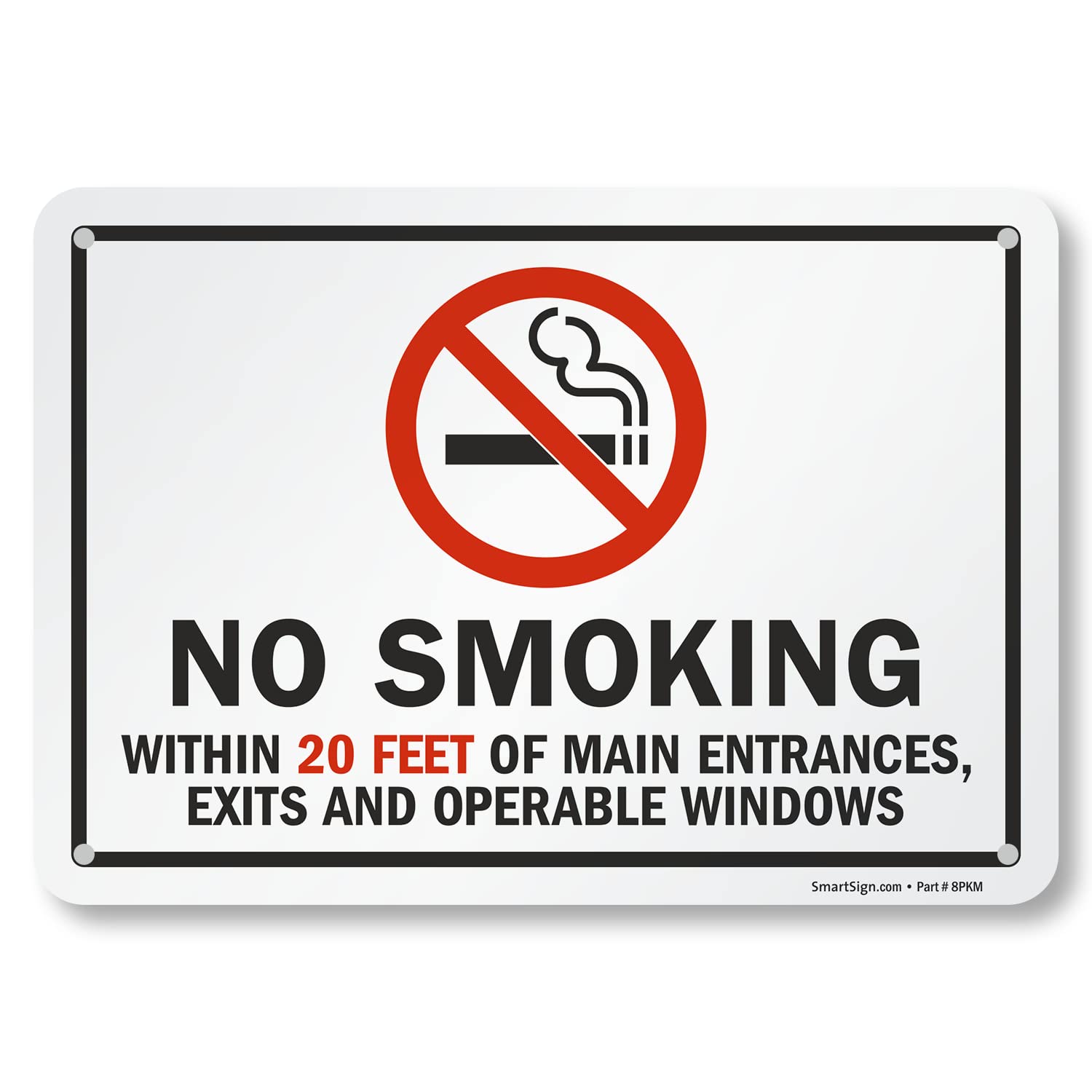 SmartSign"No Smoking Within 20 Feet Of Main Entrances, Exits And Operable Windows" Sign | 7" x 10" Aluminum