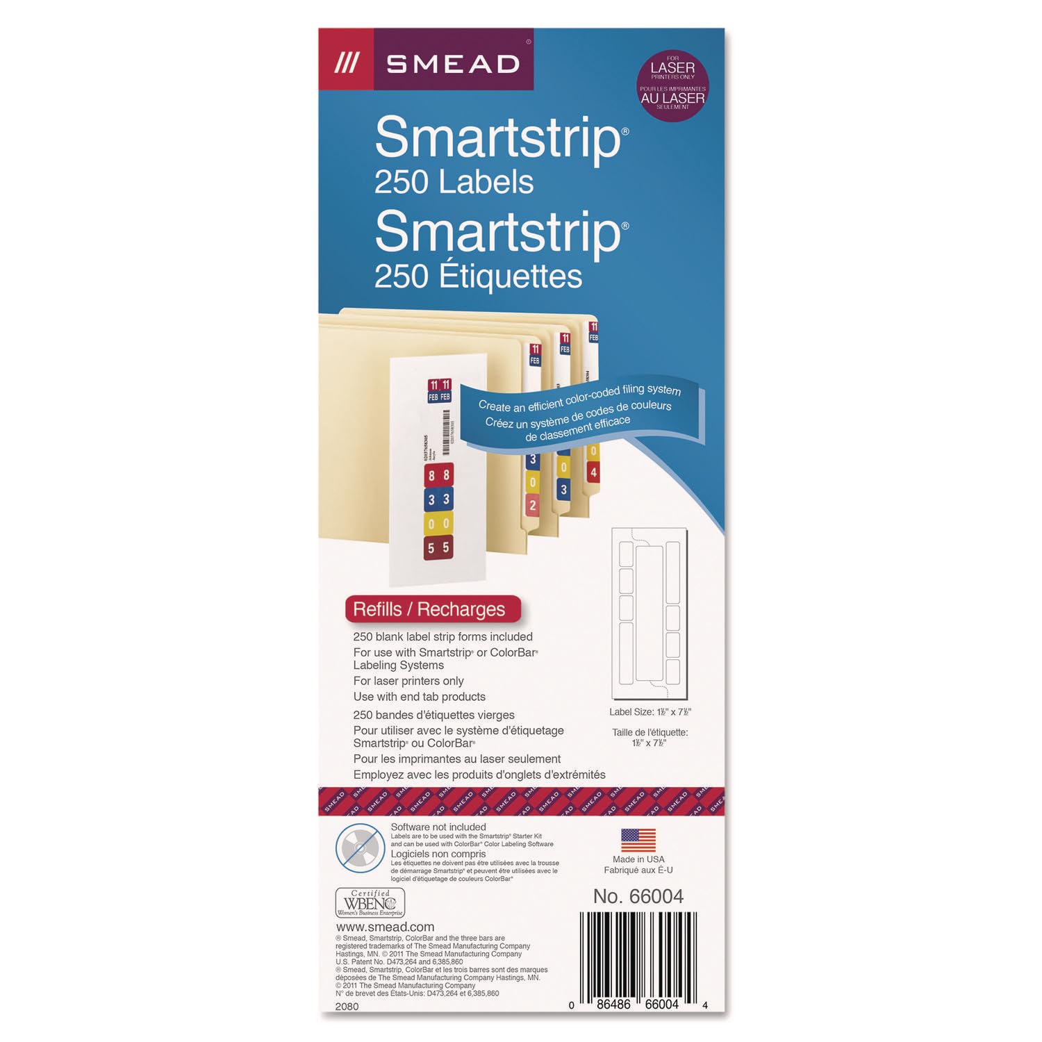 Smead Lazer Yazıcı için Smartstrip Etiketleri, Paket Başına 250 Etiket (66004)