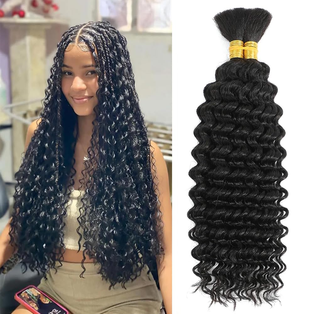 Bangxunk Human Braiding Hair 2 Bundles/Pack 100g Deep Wave Human Bulk Hair for Braiding No Weft 10A Brazilian Virgin Human braiding Hair for Boho