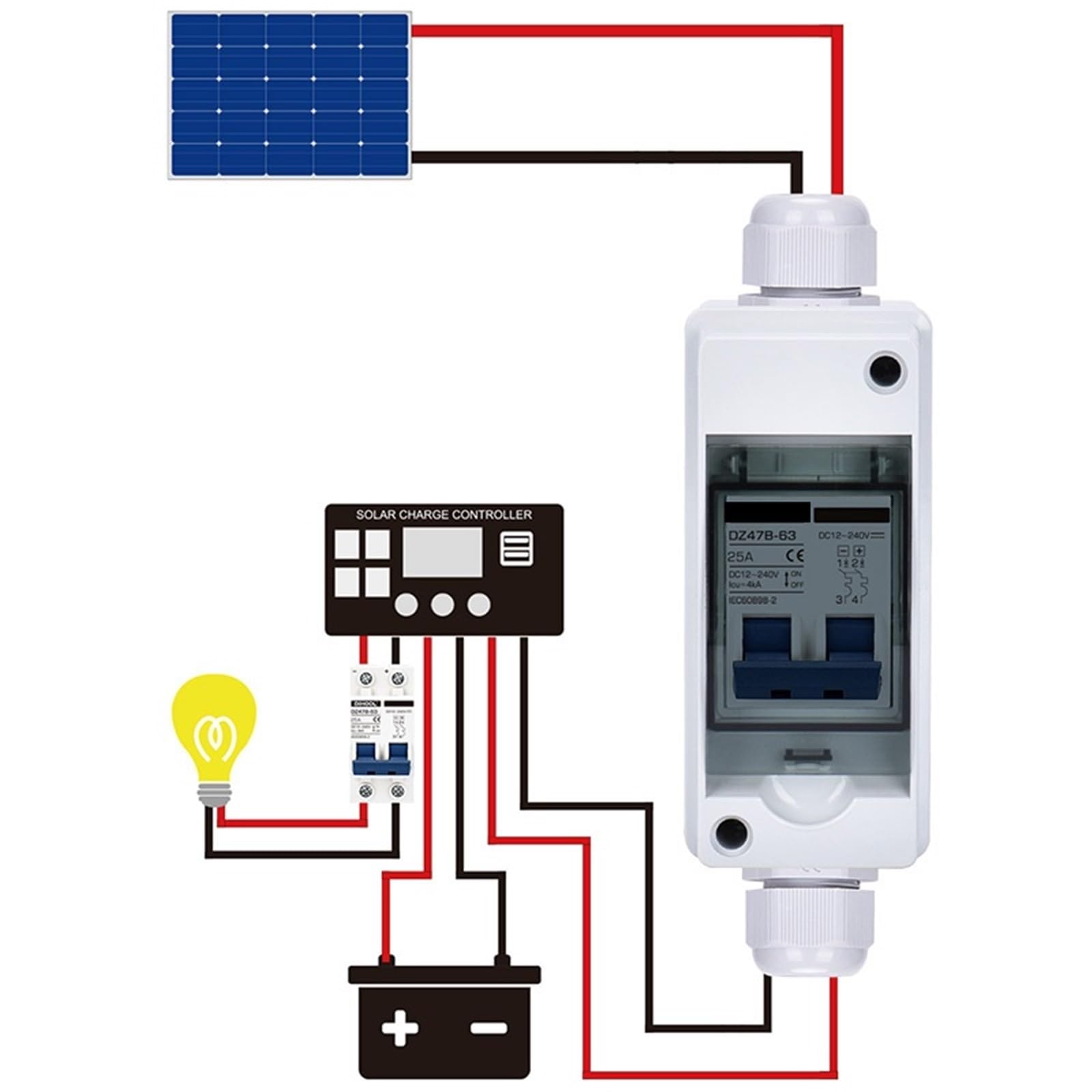 Solar Disconnect Switch Isolator Circuit Breaker with PV Combiner Box 16Amp 25Amp 32Amp 40Amp DC500V Outdoor/Household Switch(DZ47 AC400V,25A)