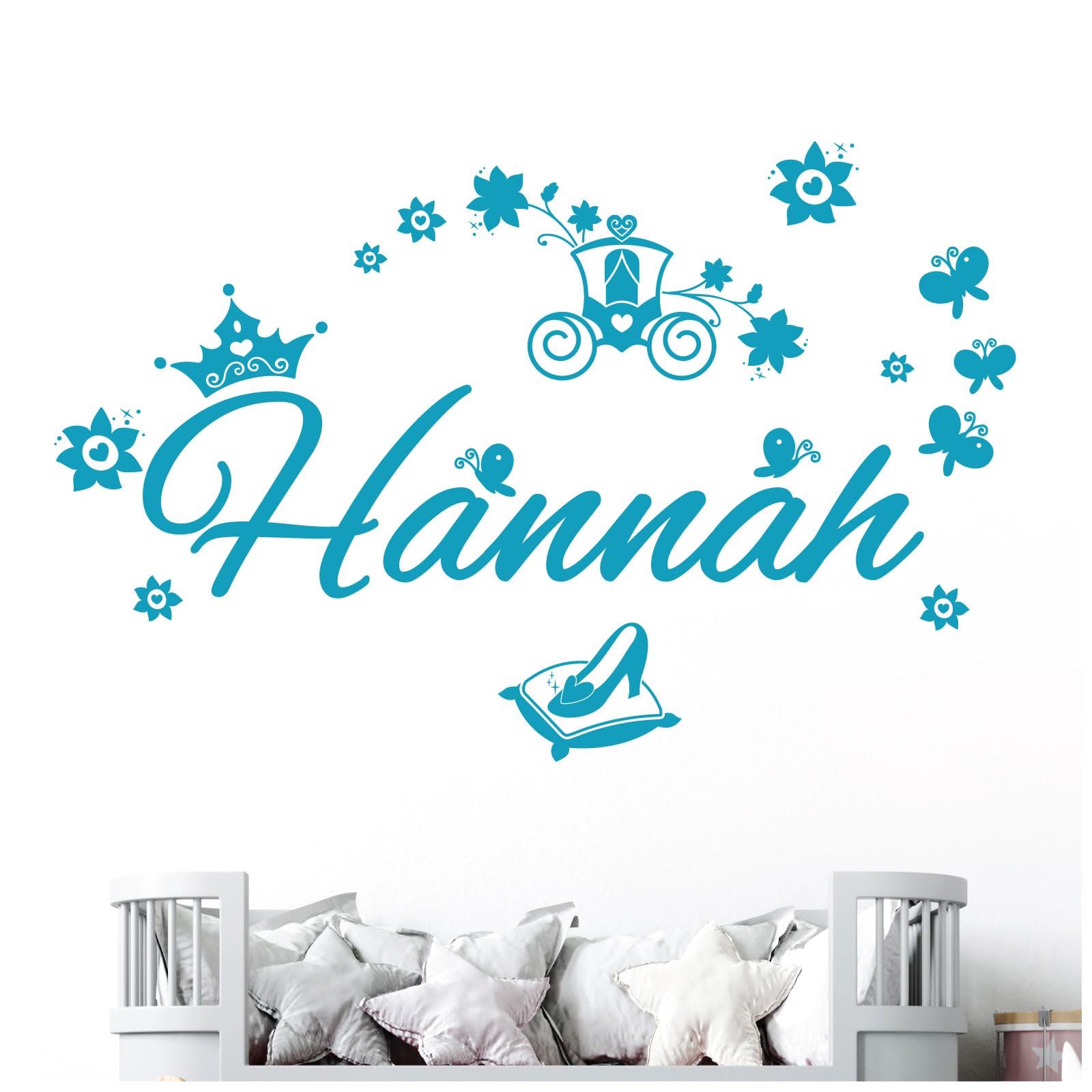 Personalised Name Girls Wall Art Sticker - Princess Fairy Tale Cinderella Story [Large] [Sky] — image 1