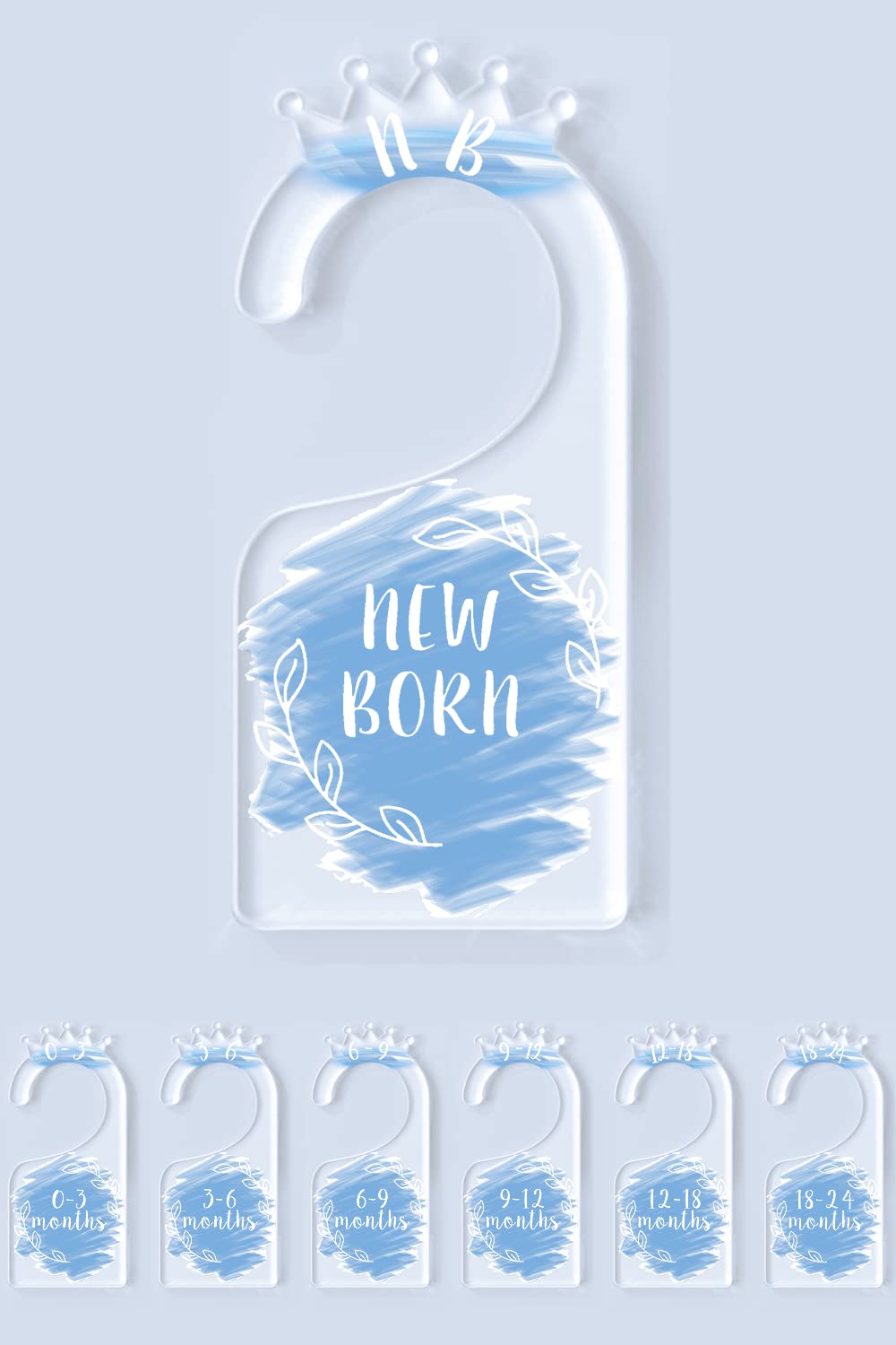 OneDream Baby Closet dividers Hanger separators - Set of 7 Baby Clothes dividers for Closet from Newborn to 24 Months, Acrylic Infant Clothes Divider (Blue)