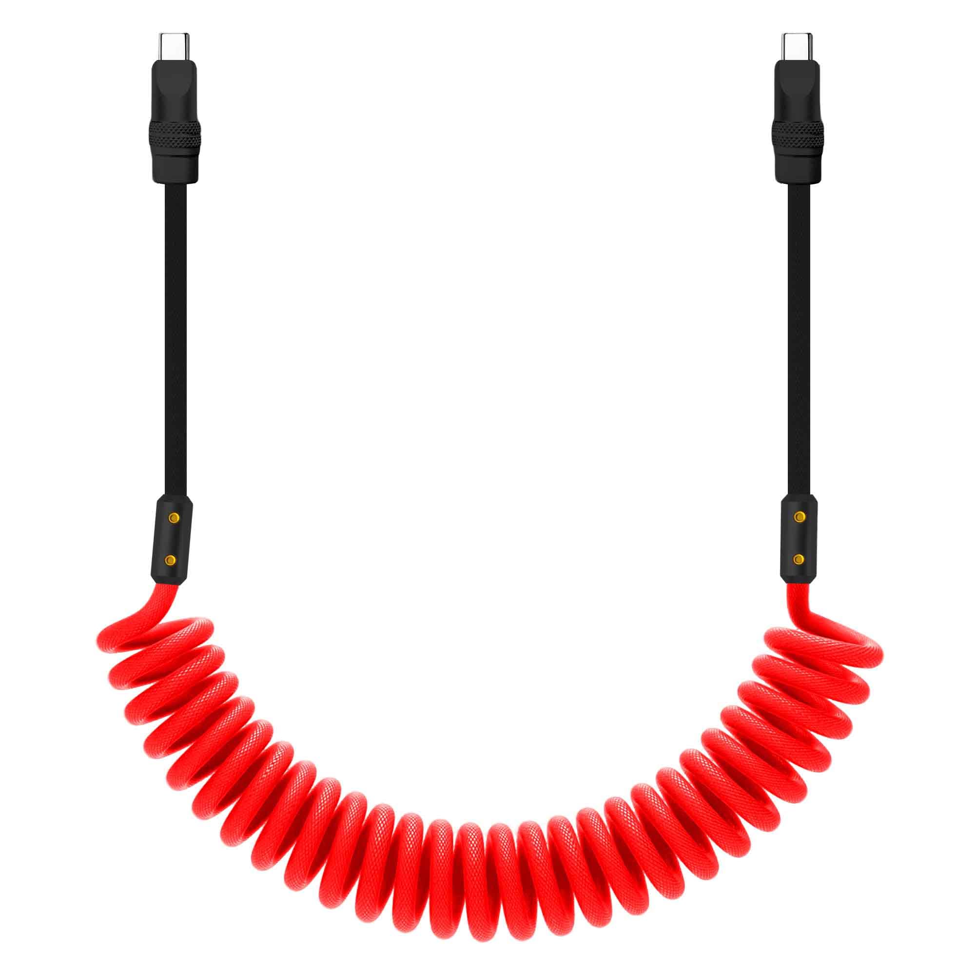 chubbycable Curly Chubby 240W Coiled USB C Cable Retractable Fast Charging Cable for Car Charger Cord Compatible with iPhone 17-15 Series, Red+Black,