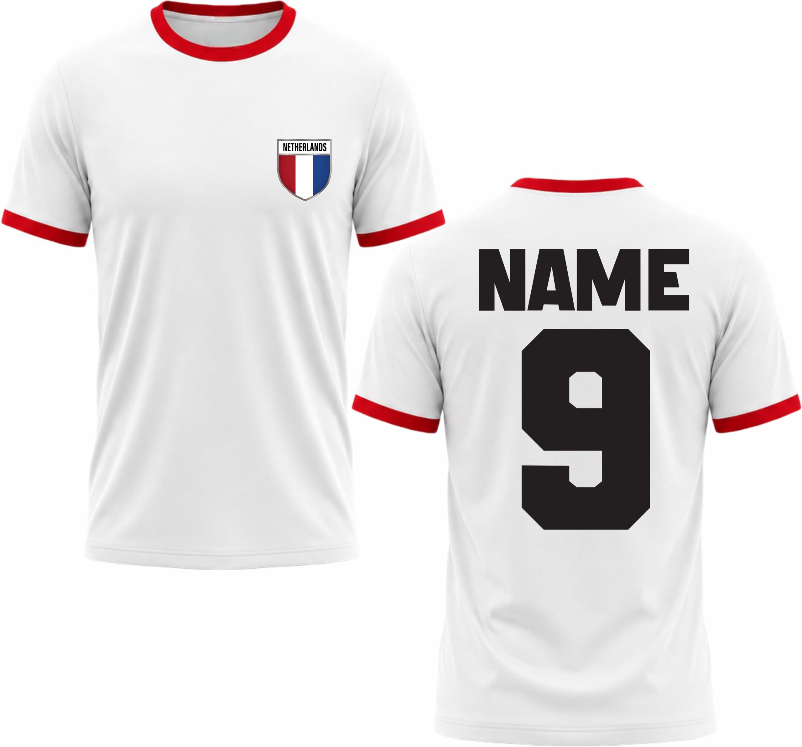 Personalised Dutch Football Ringer T-Shirt Custom Name Number Jersey Netherlands Jersey Gift Top White/Red
