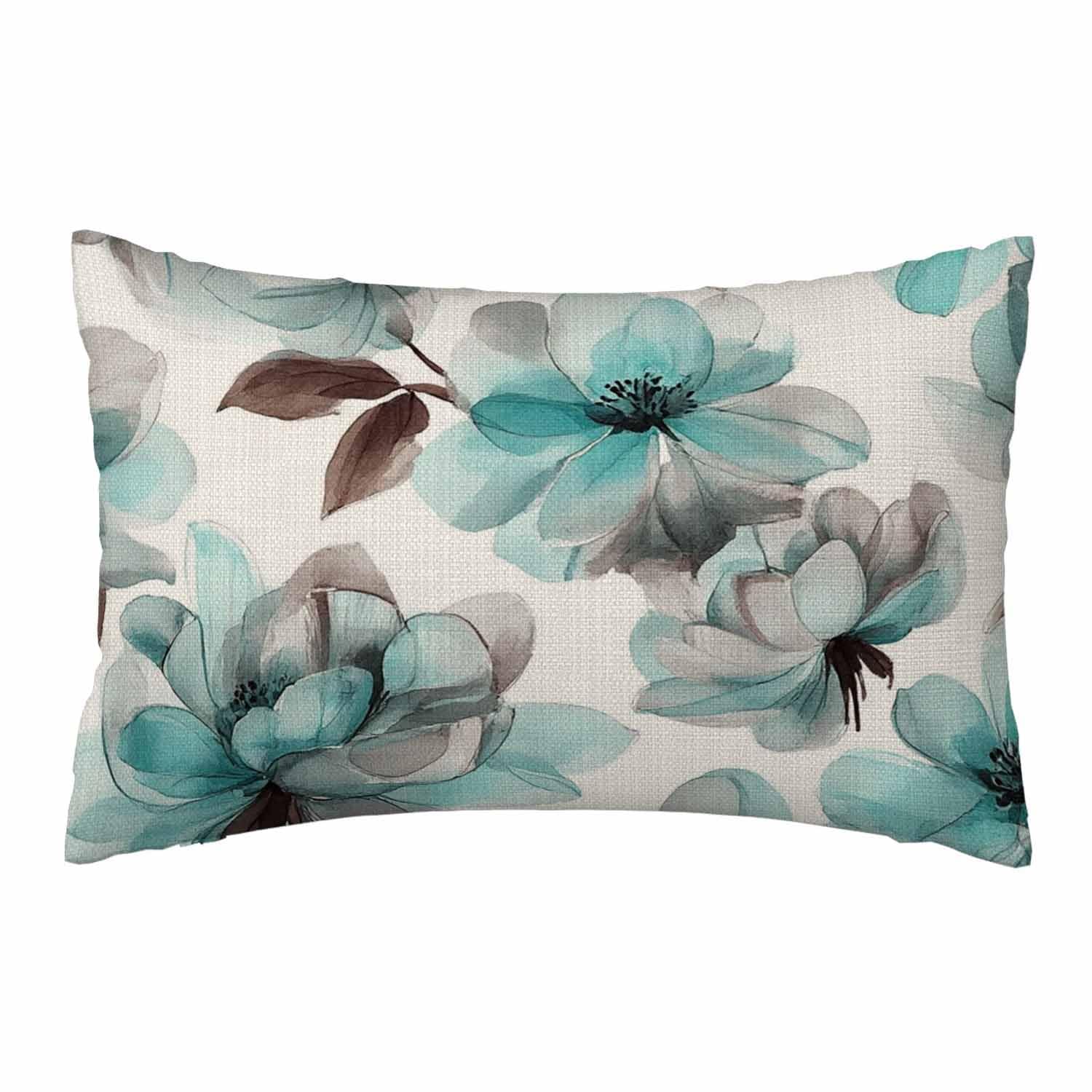WILNURO Roses Pillow Case Watercolor Floral Flower Soft & Breathable Pillow Cover with Envelope Closure Pillowcase Teal Blue Standard Size 20" X 26"