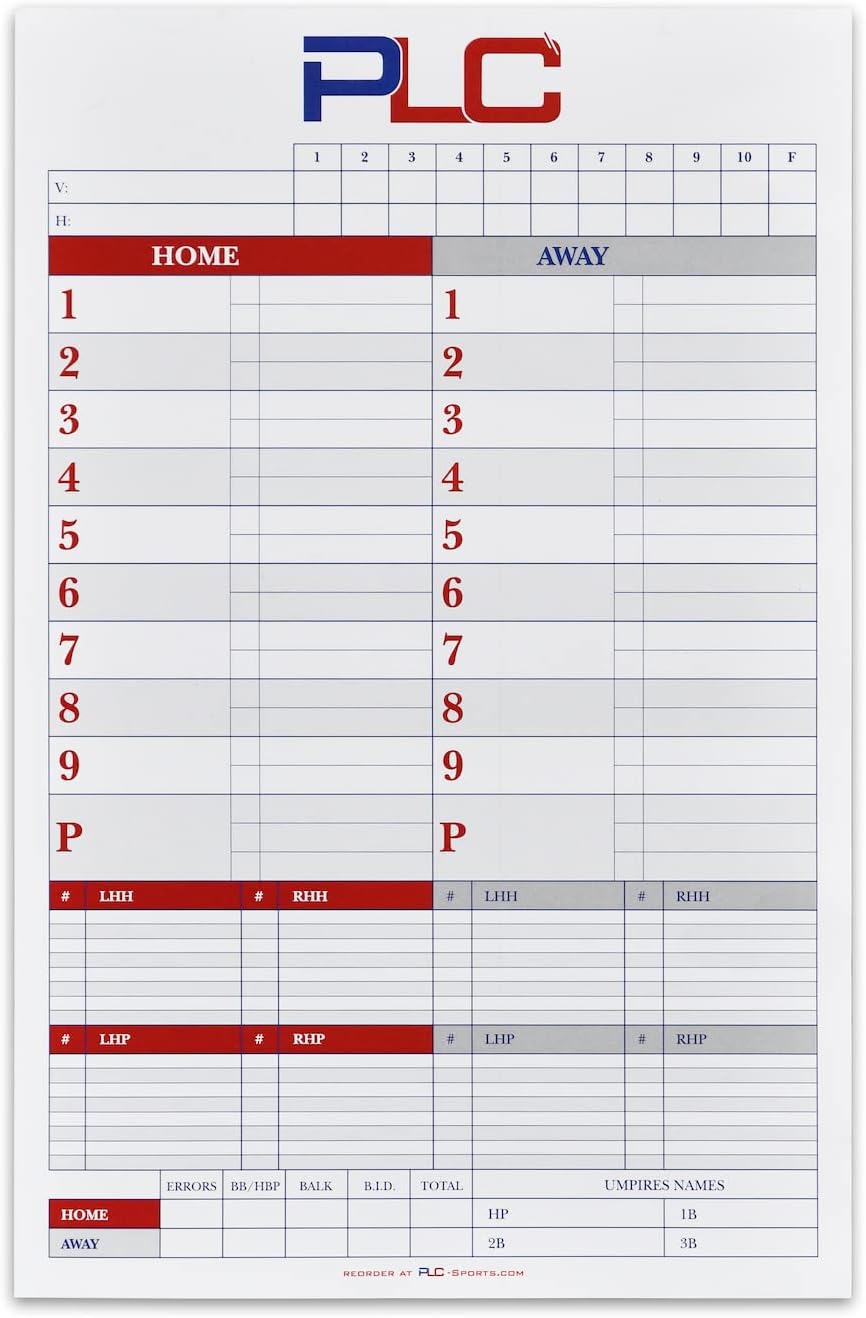 Travel Sized Baseball Softball Dugout Charts Dugout Cards 8.5 x 11 Quantities 30, 60, Full Color Cardstock