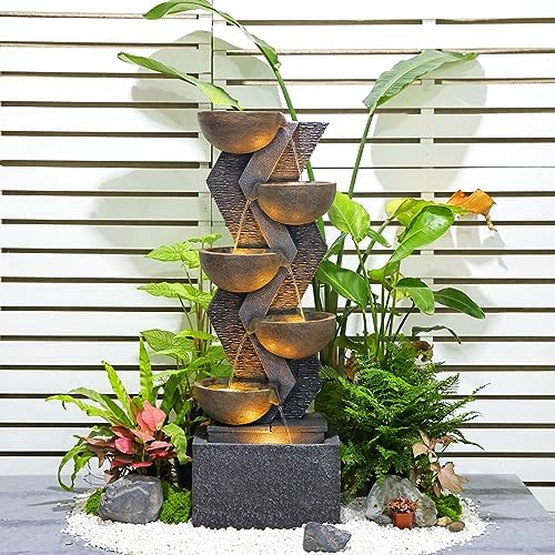 image for SERBILHOME 6-Tier Water Fountains Outdoor Floor Standing,48.75''H Larg