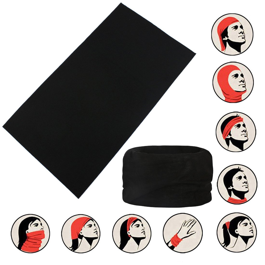 5PCS Outdoor Magic Headband Elastic Seamless Bandana Scarf UV Resistence Sport Headwear (All Black 5 Pack)